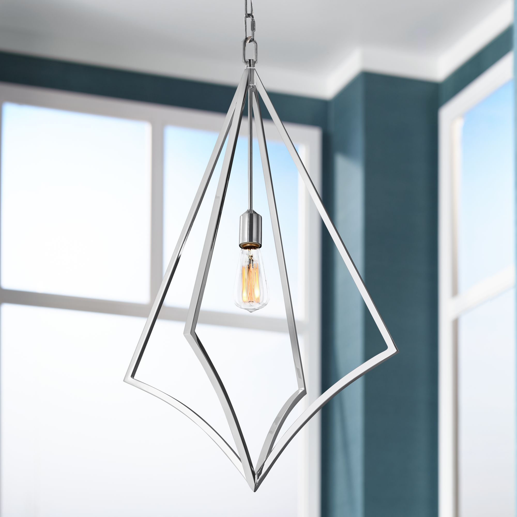 Feiss Nico 19" Wide Chrome 1-Light Open-Diamond Pendant