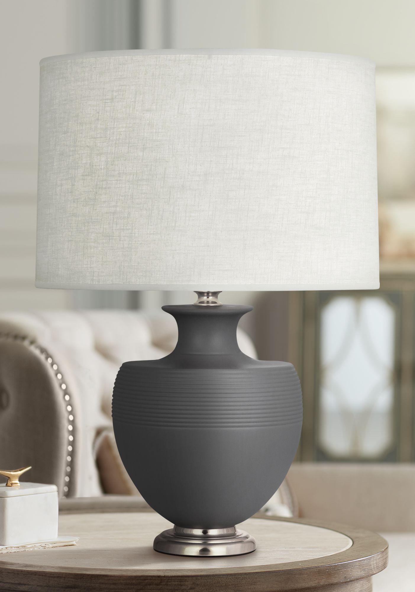 Michael Berman Atlas Nickel and Ash Ceramic Table Lamp