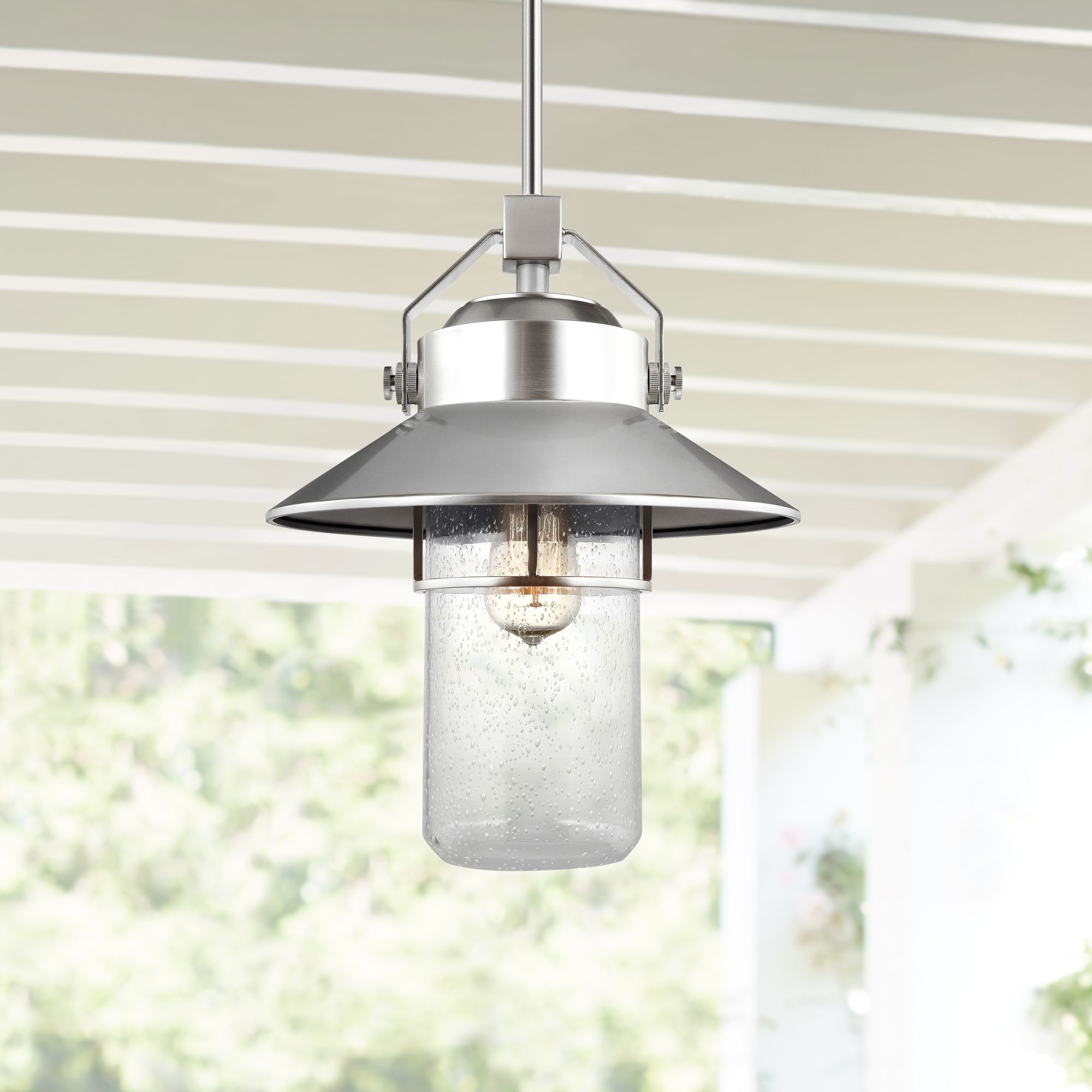 Feiss Boynton 15 1/2" High Brushed Steel Outdoor Hanging Light