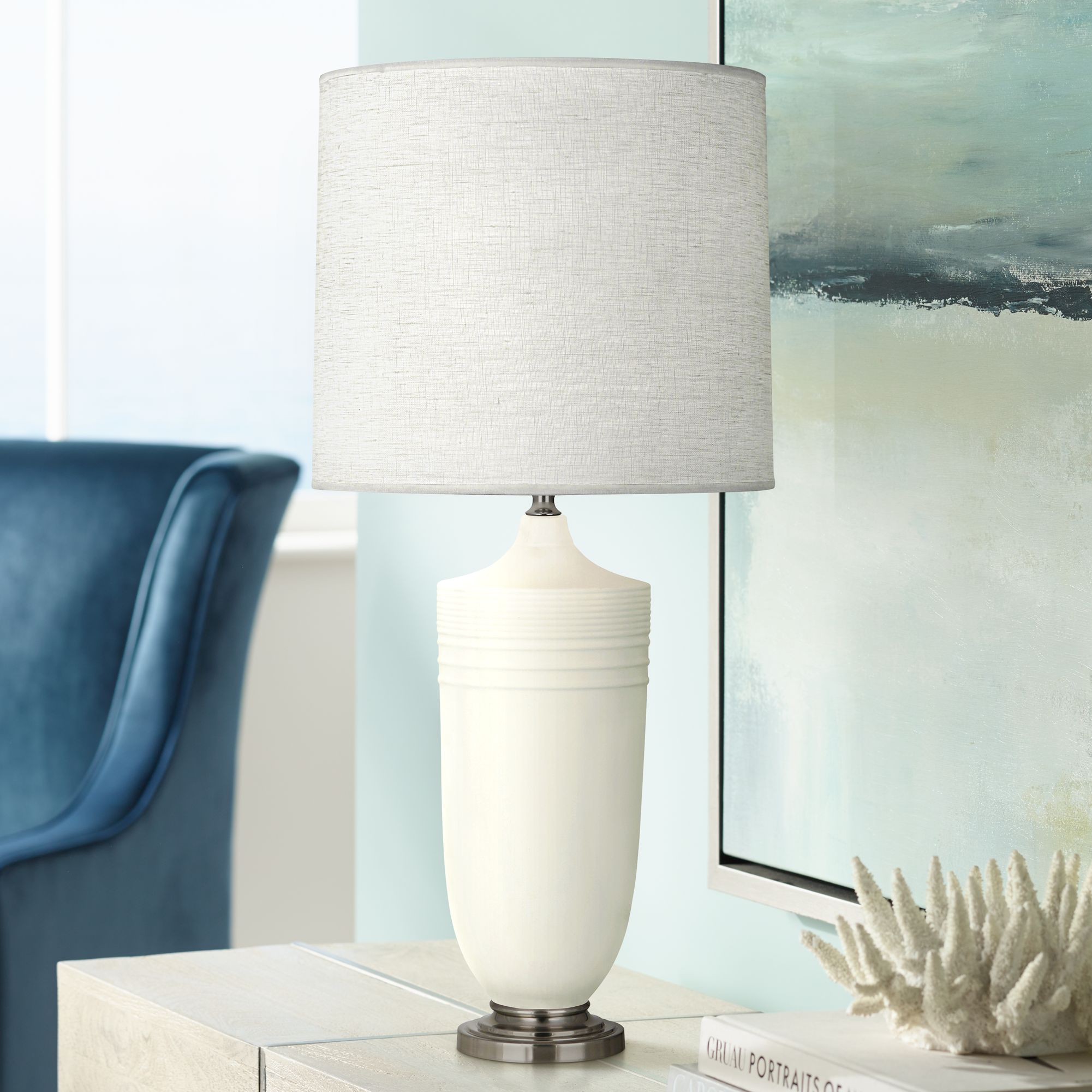 Michael Berman Hadrian Nickel and Lily Ceramic Table Lamp