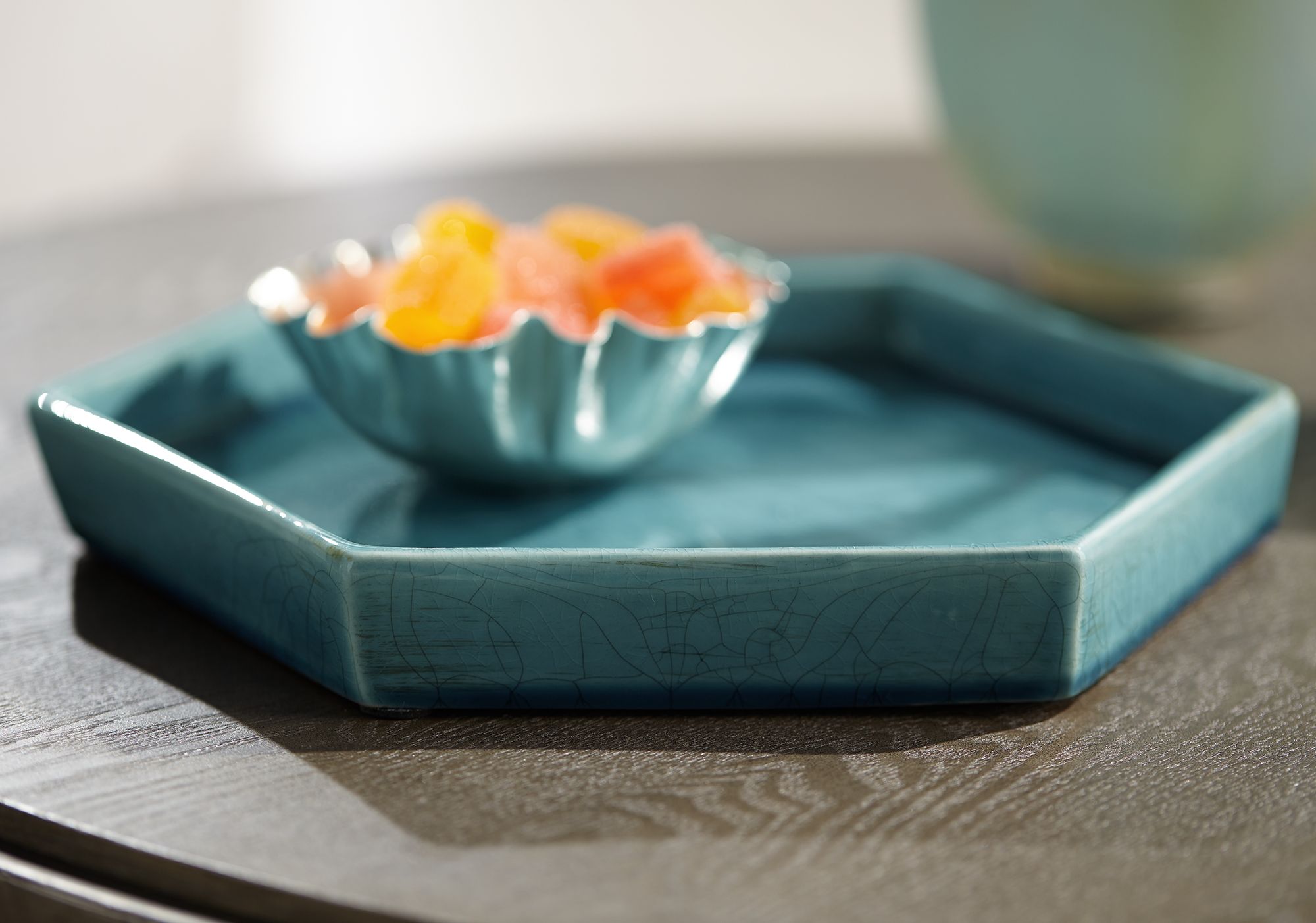 Porto 11 1/2" Wide Modern Rustic Blue Ceramic Tray