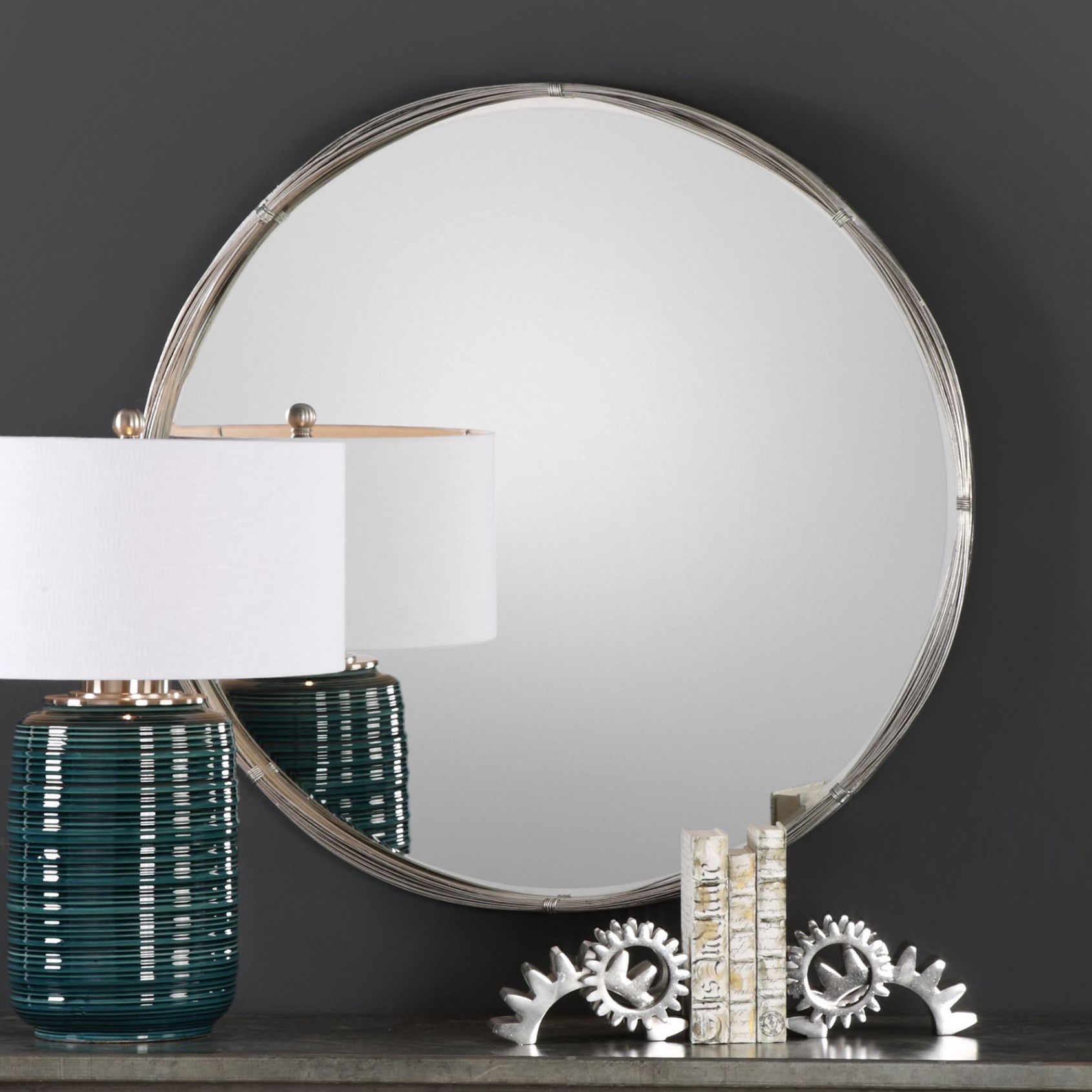 Uttermost Ohmer Antiqued Silver Leaf 40" Round Wall Mirror