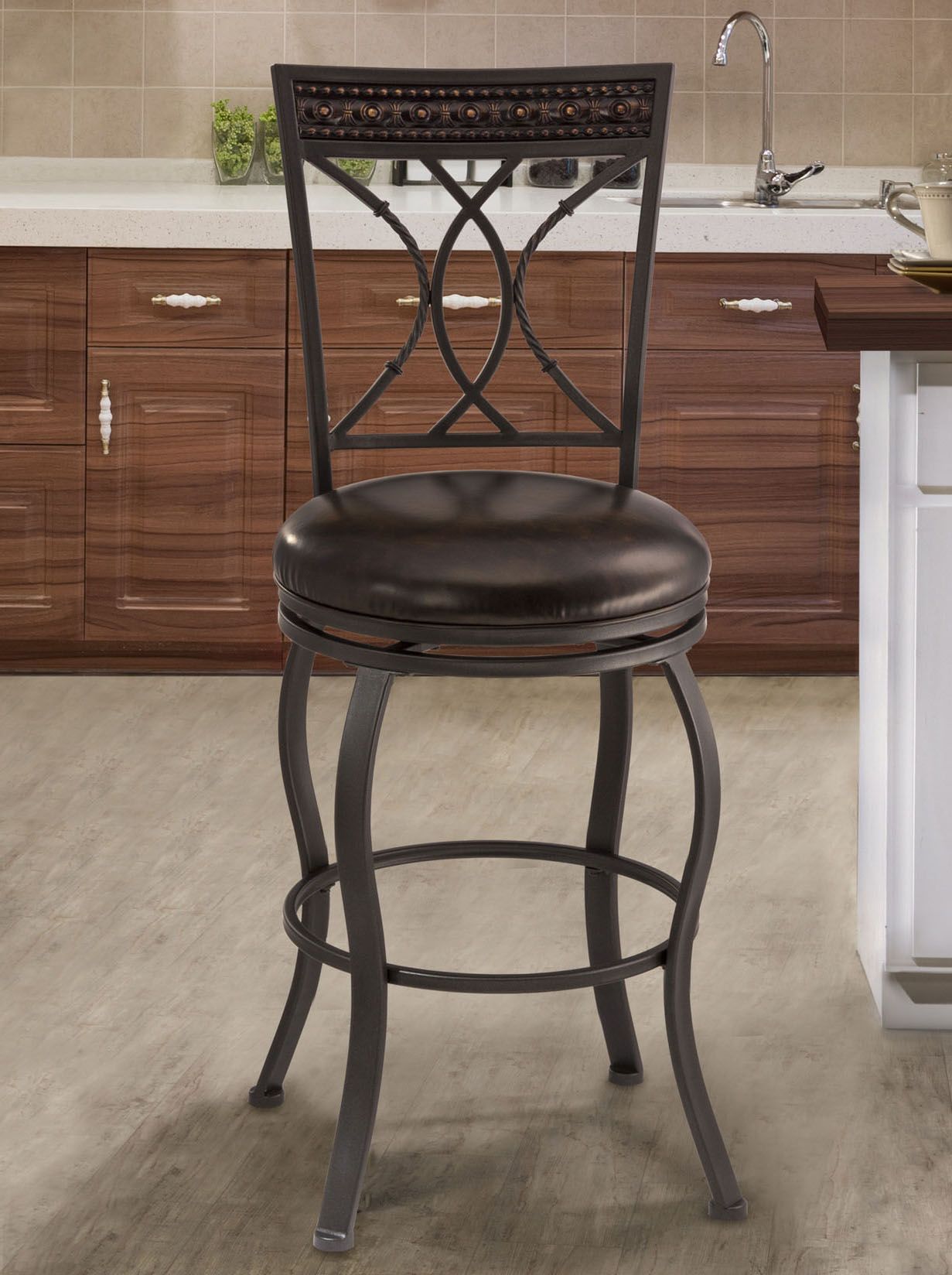 Hillsdale Kirkham Dark Brown Faux Leather Swivel Barstool