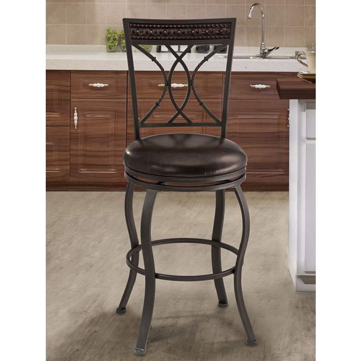 Hilale Kirkham 30 Dark Brown Faux, Metal Bar Stools With Leather Seats