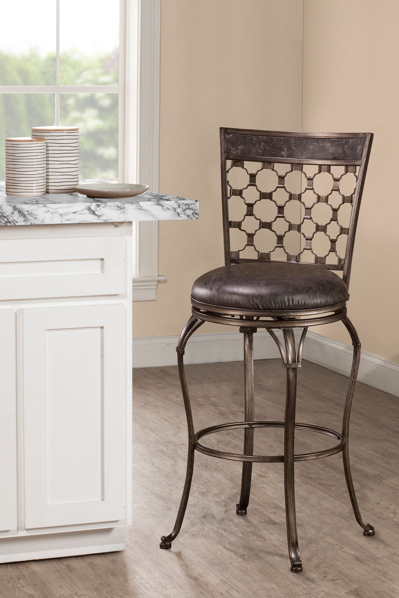 Brescello 26" Charcoal Faux Leather Swivel Counter Stool