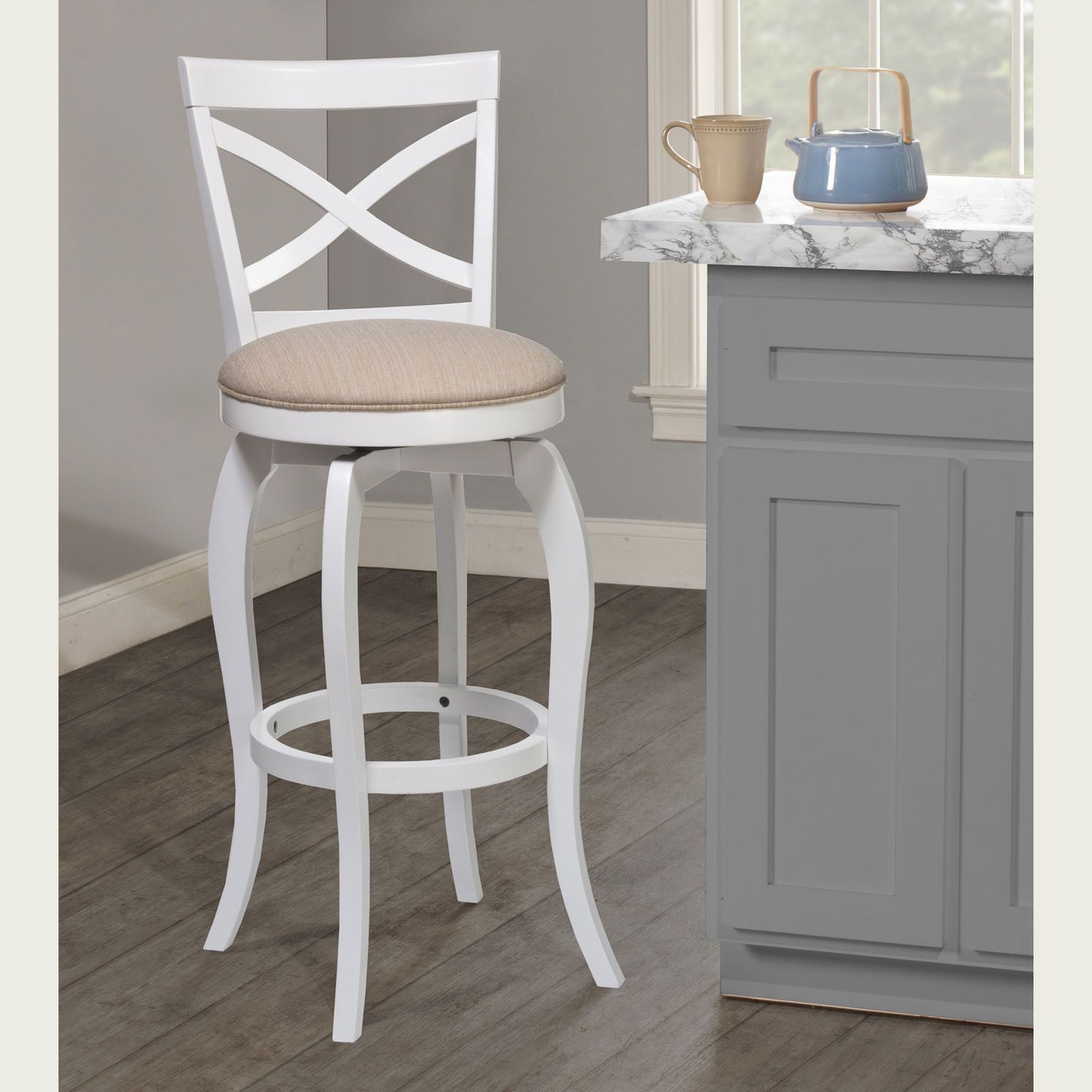 Ellendale 25 1/4" Beige Fabric Swivel Counter Stool