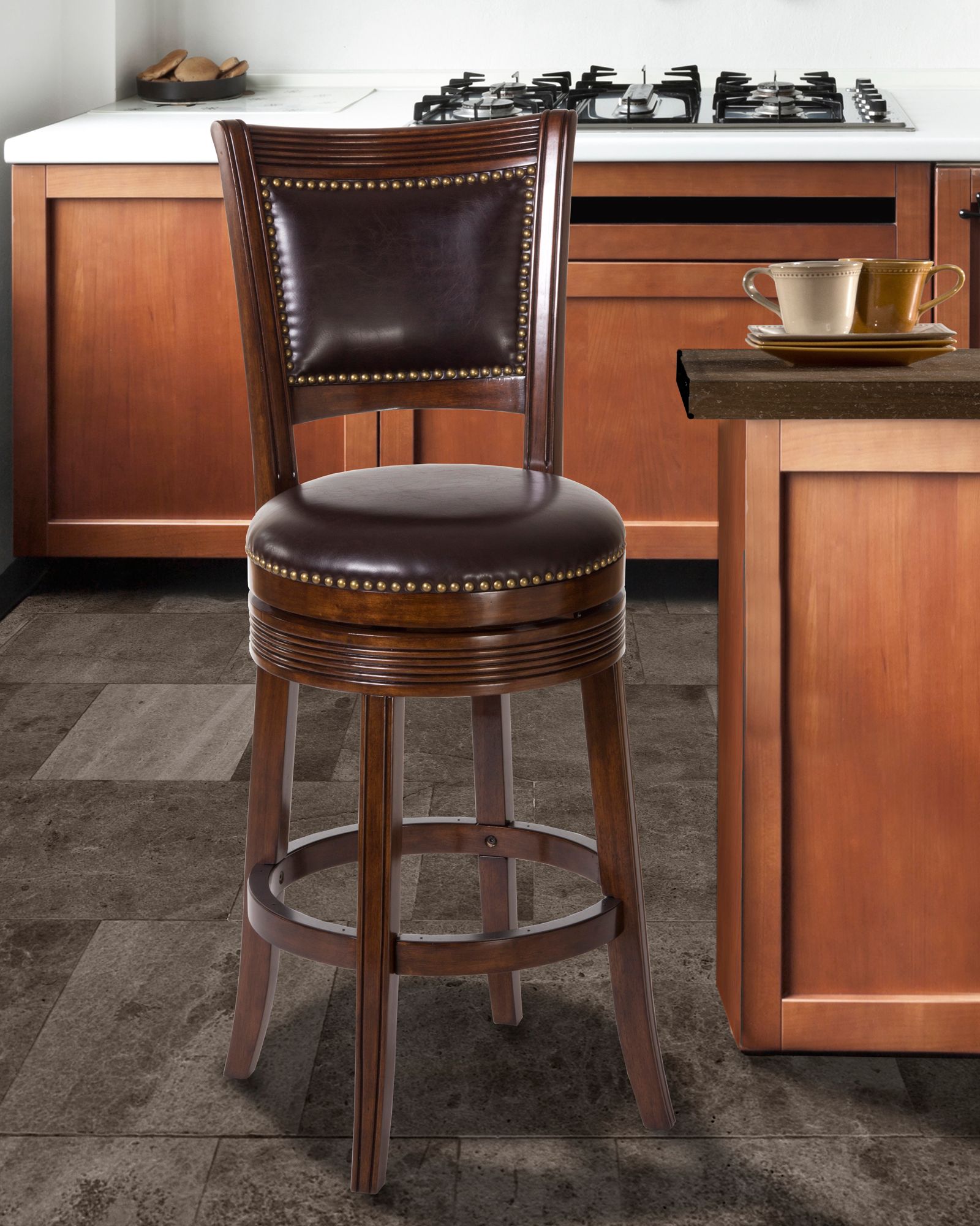 Lockefield 30" Dark Brown Faux Leather Swivel Barstool