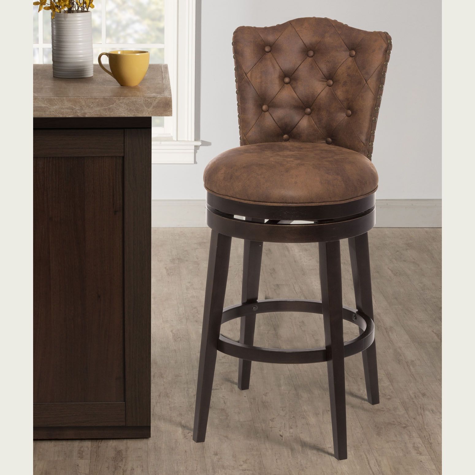 Edenwood 26" Chestnut Faux Leather Swivel Counter Stool 19M53