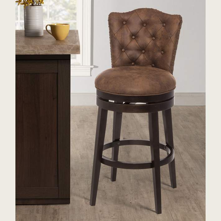 Edenwood 26 Chestnut Faux Leather, 26 Swivel Counter Stools With Back