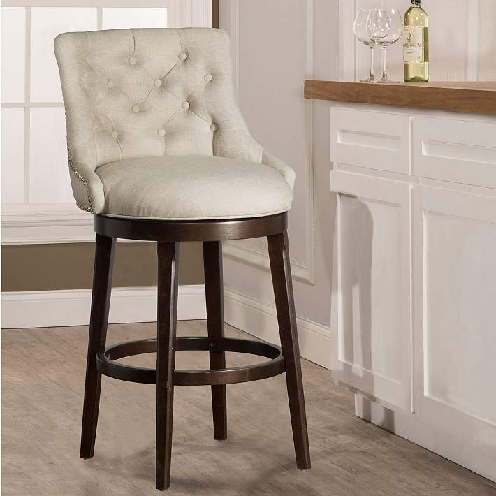 Hilale Halbrooke 25 Cream Fabric, Counter Height Stools Swivel With Arms