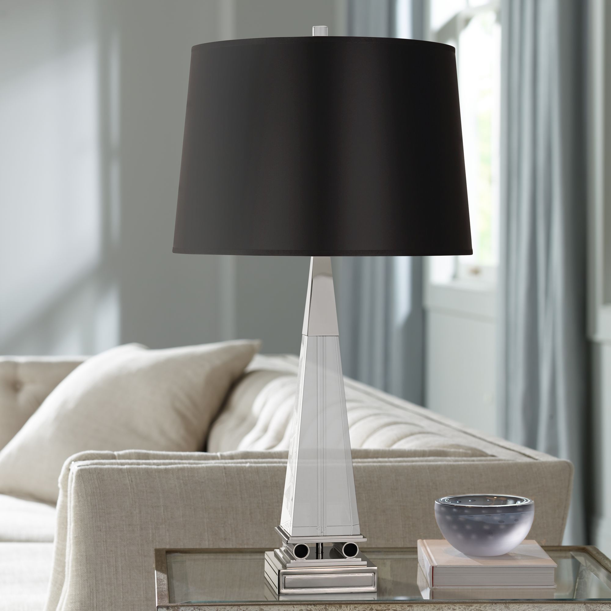 Robert Abbey Darius Nickel Table Lamp with Black Shade