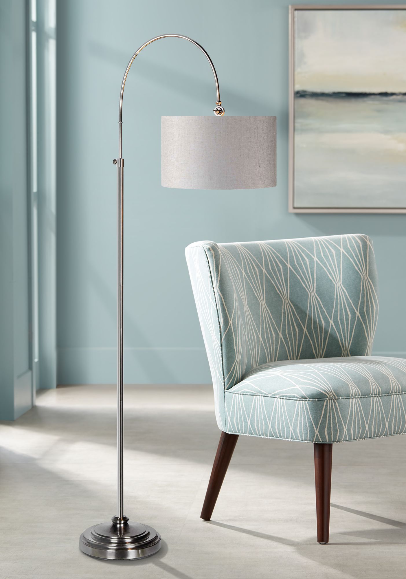 Forty West Porter Plated Pewter Adjustable Arc Floor Lamp