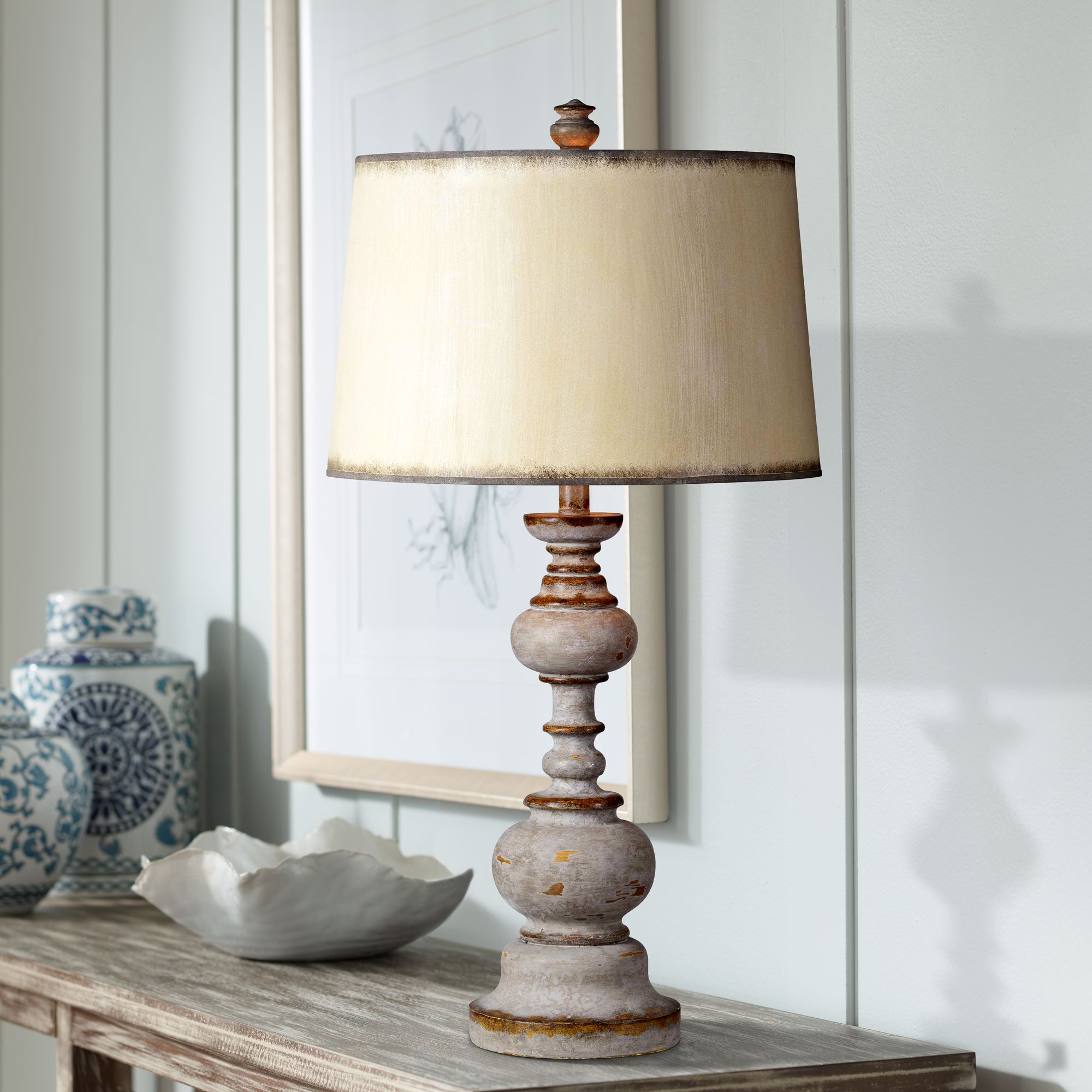 distressed wood table lamp