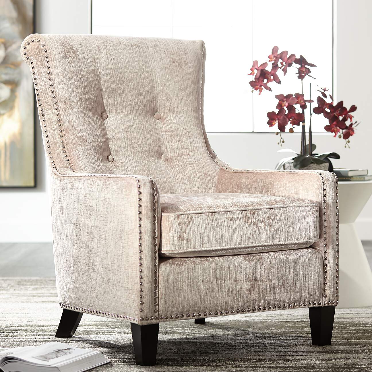Chantelle Heather Ivory Accent Chair - #19R48 | Lamps Plus