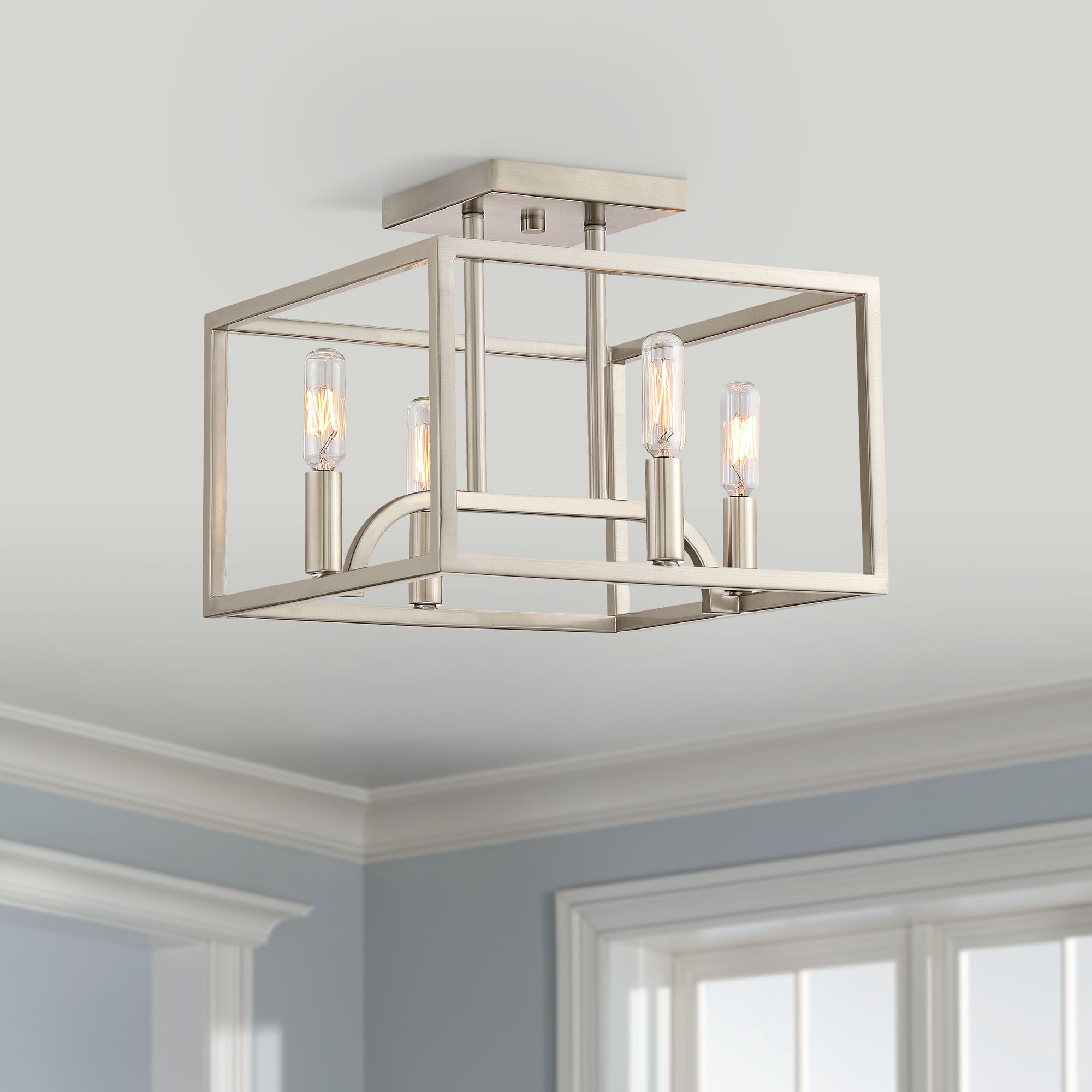 Uptown 12" Wide Satin Platinum 4-Light Ceiling Light