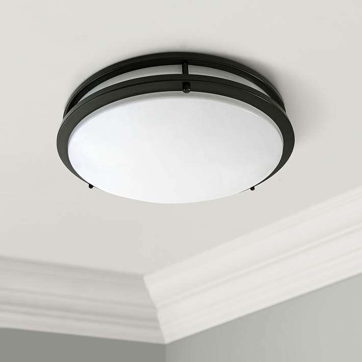Zaire Bronze 17 Wide Flushmount Led Ceiling Light 1c028 Lamps Plus - Black Flush Mount Ceiling Light Bathroom