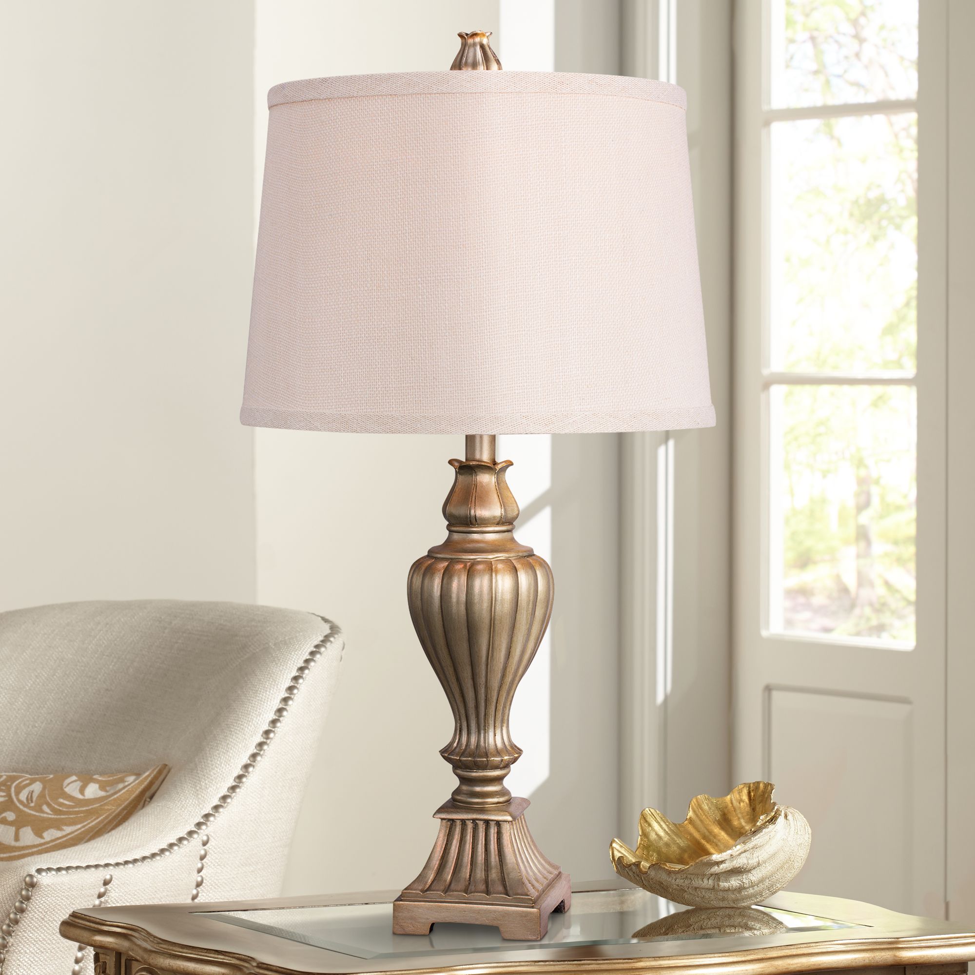 Sapri Fluted Silver Column Table Lamp