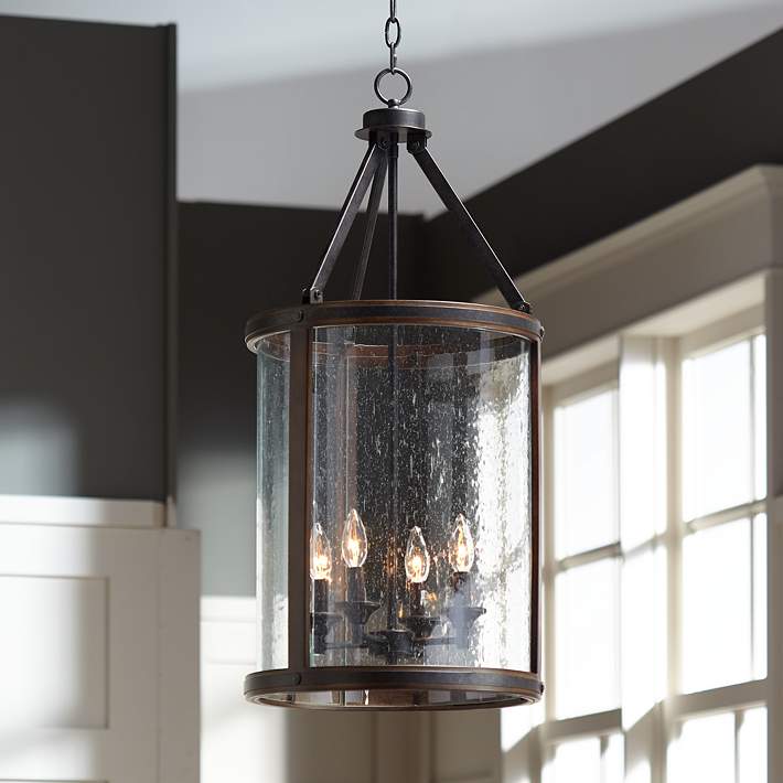 Gorham 16 Wide Wood And Metal 4 Light, Wood And Iron Lantern Chandelier
