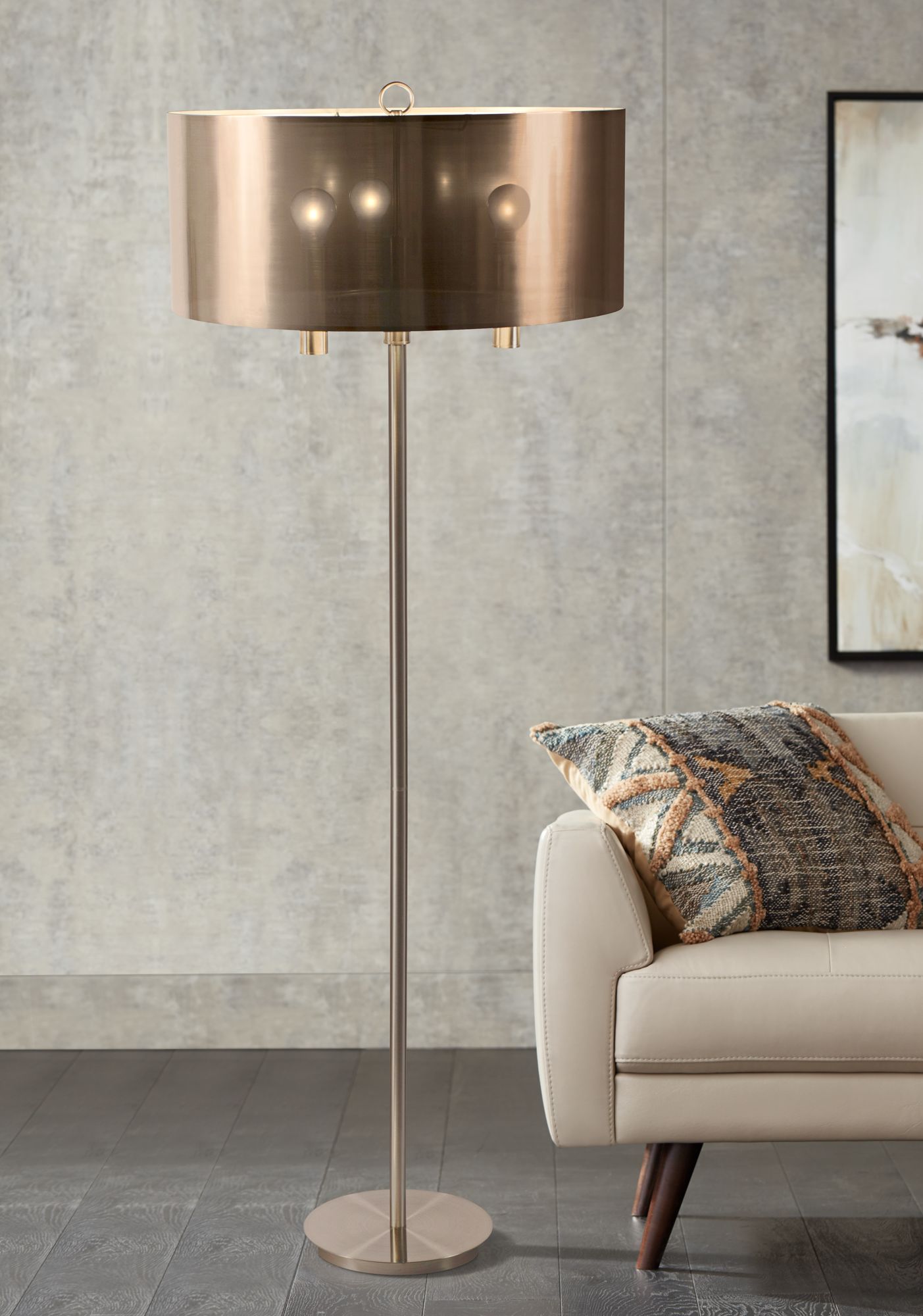 Walker 68" High Nickel with Copper Shade Floor Lamp