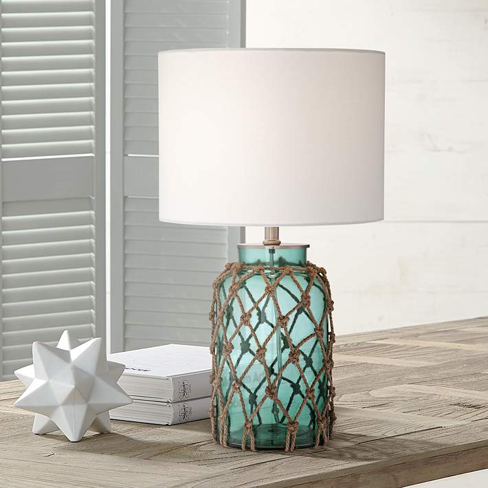 Crosby Blue Green Bottle With Rope, Blue Green Glass Table Lamps