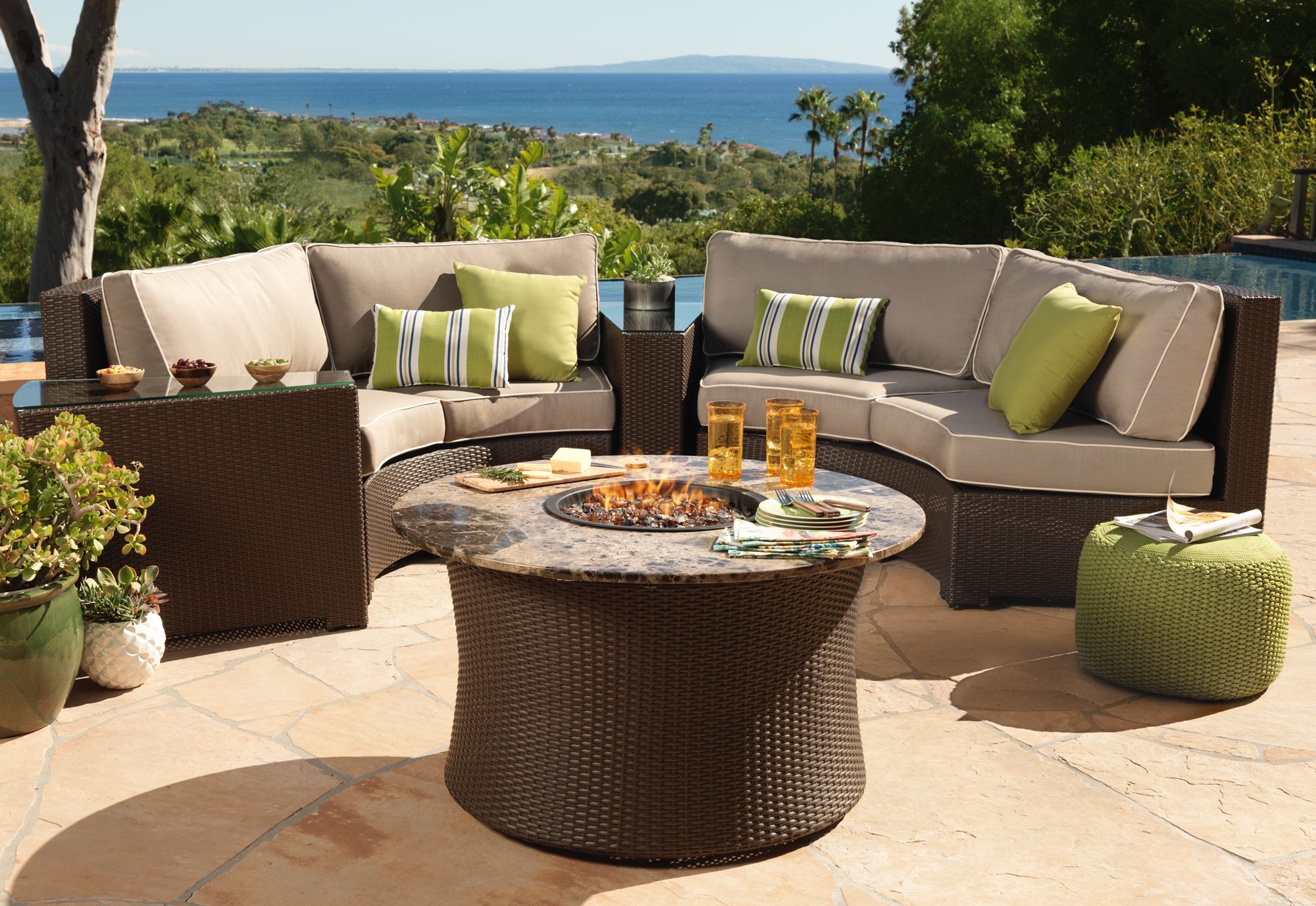 Elements Weave Taupe Canvas Curved Outdoor Sofa