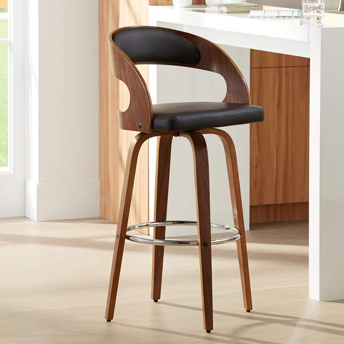 Sy Modern 30 Brown Faux Leather, Leather Wood Swivel Bar Stools