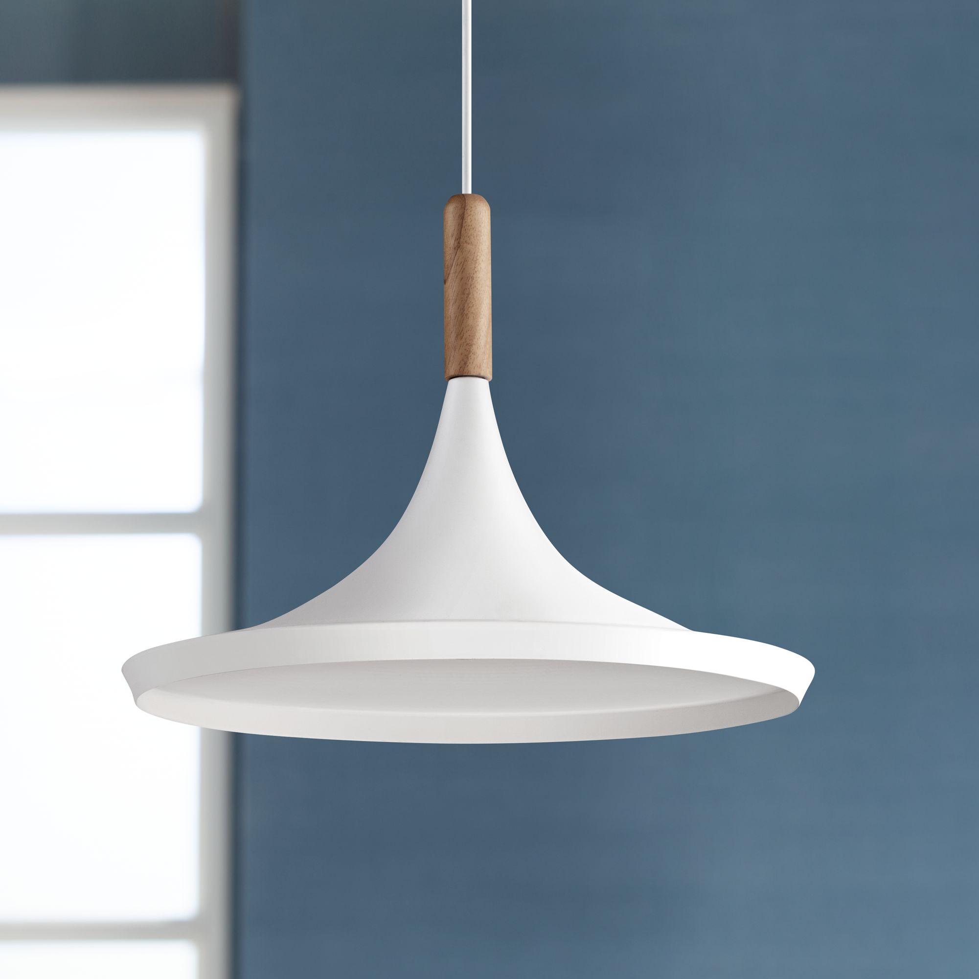 Felton White Aluminum and Wood 14" Wide Pendant Light