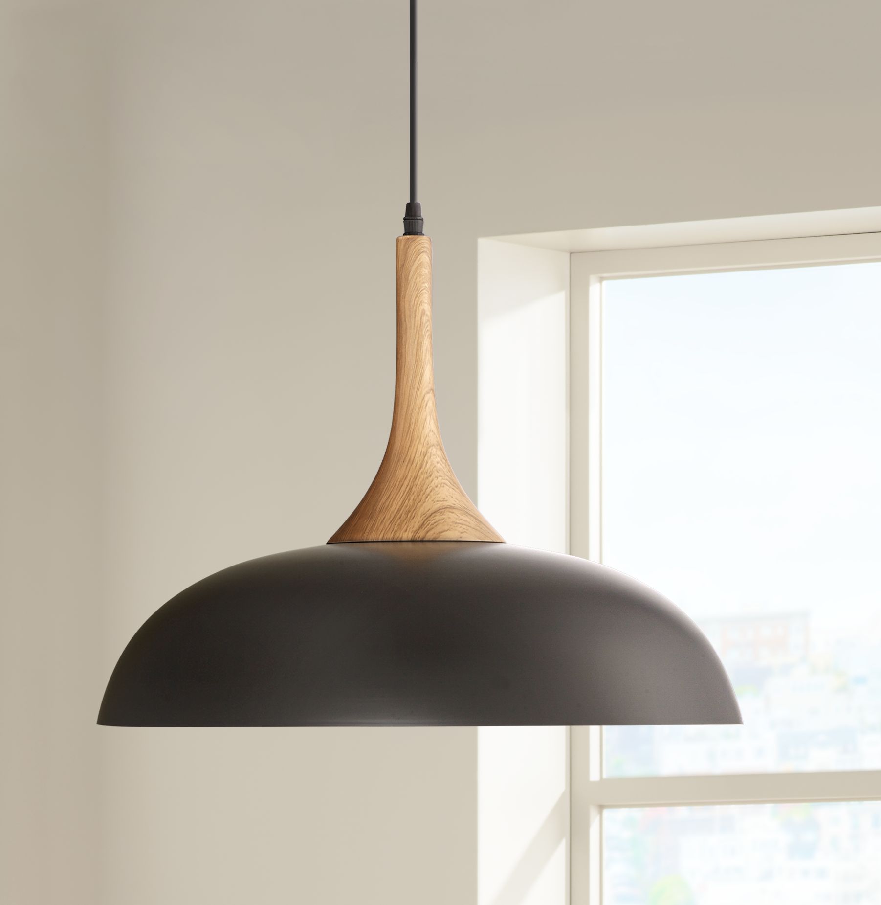 Felton Black Aluminum and Wood 17 3/4" Wide Pendant