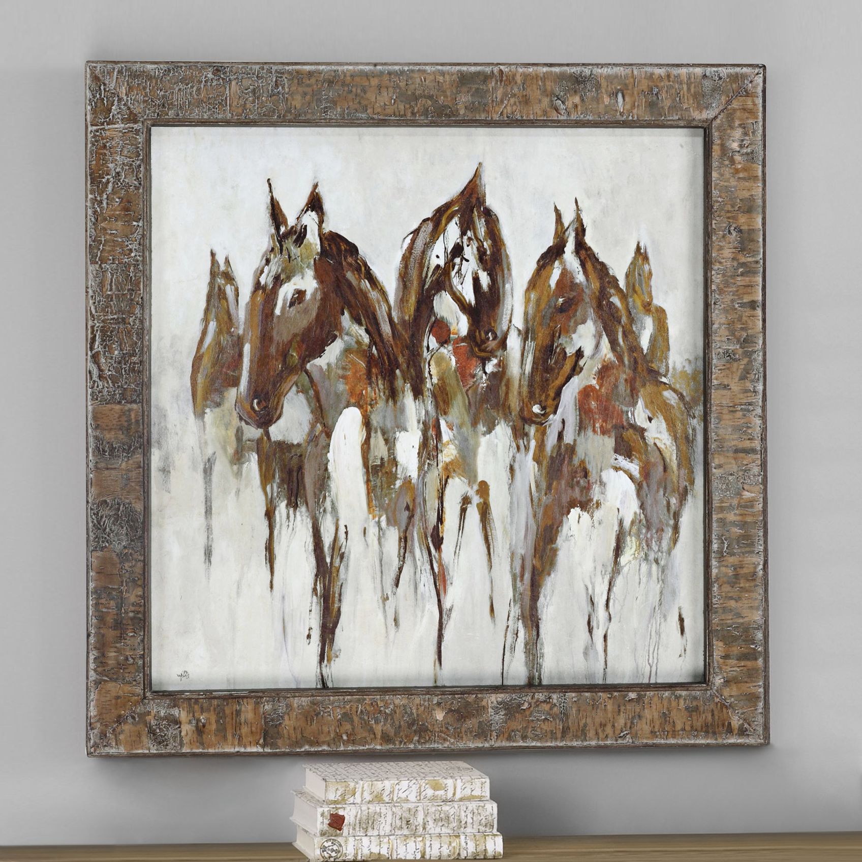 Equestrian In Browns and Gold 36 1/4" Square Frame Wall Art