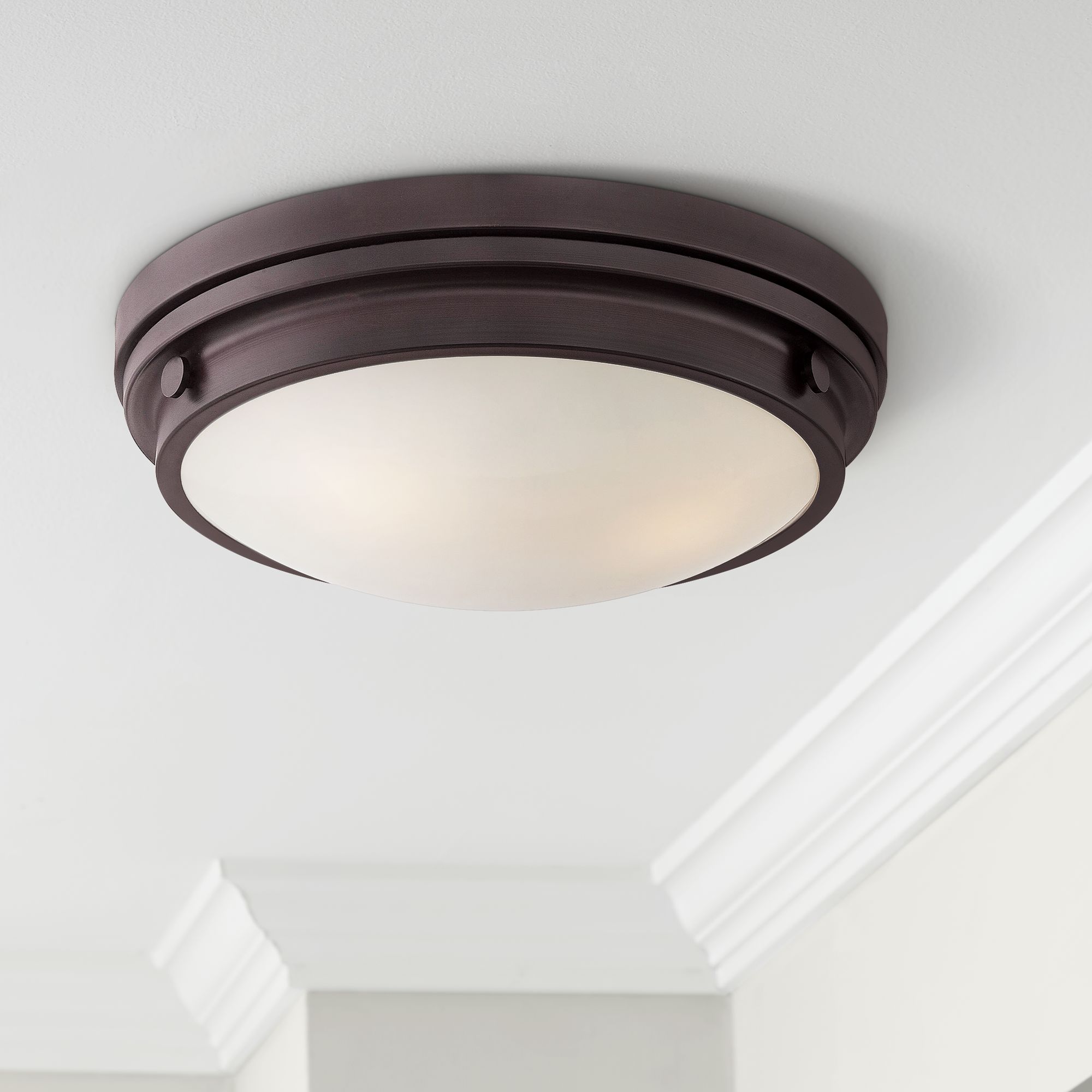 Lucerne 15" Wide English Bronze Button Ceiling Light