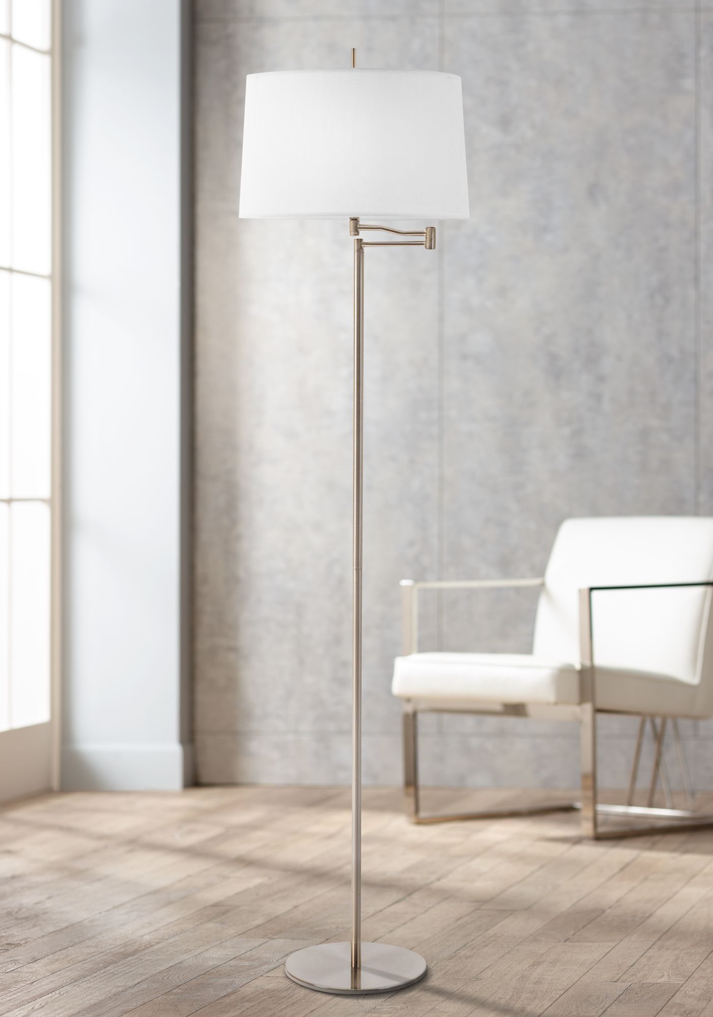 Enola Brushed Steel Swing Arm Floor Lamp