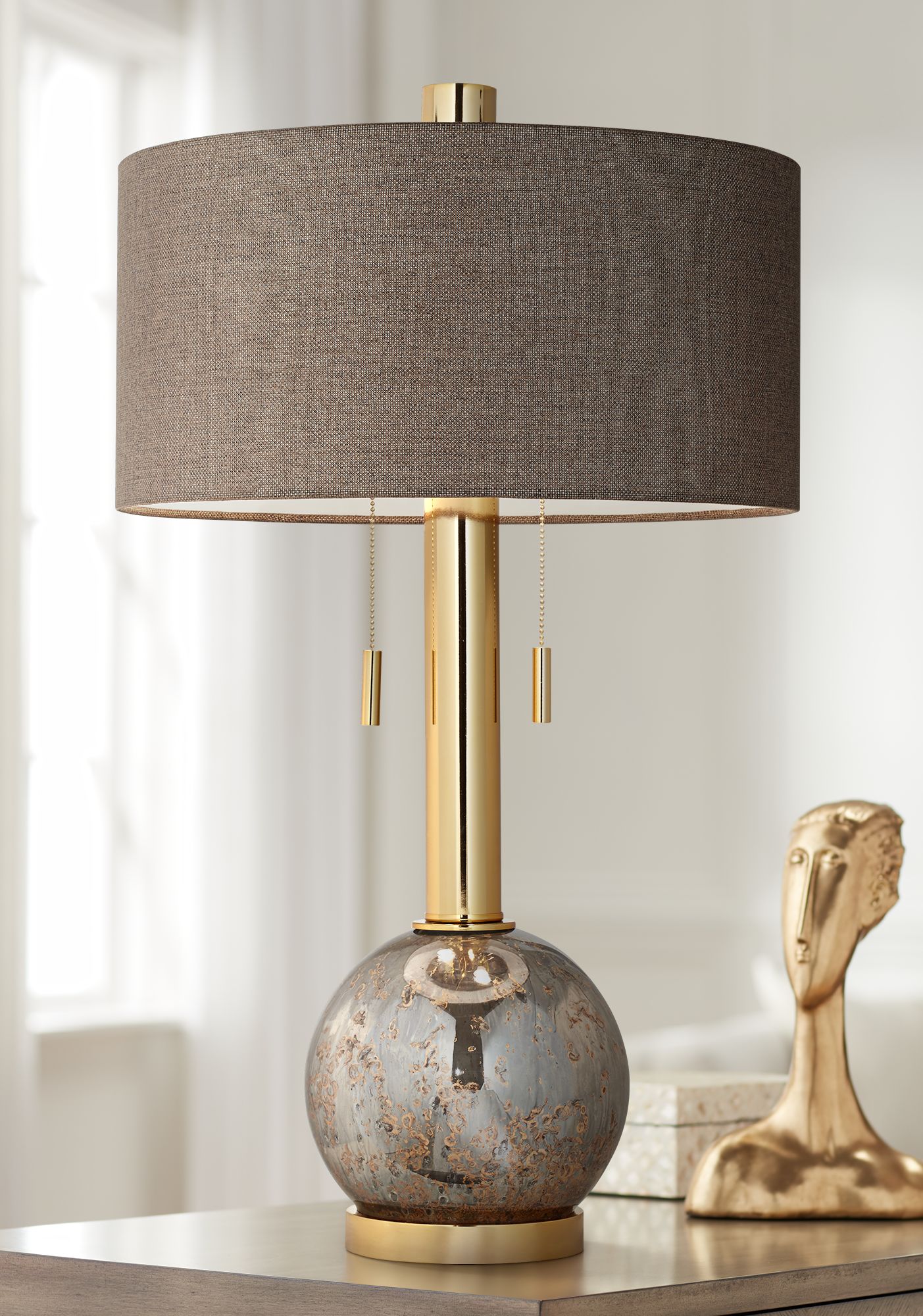 Empress Warm Gold Antique Mercury Glass Table Lamp