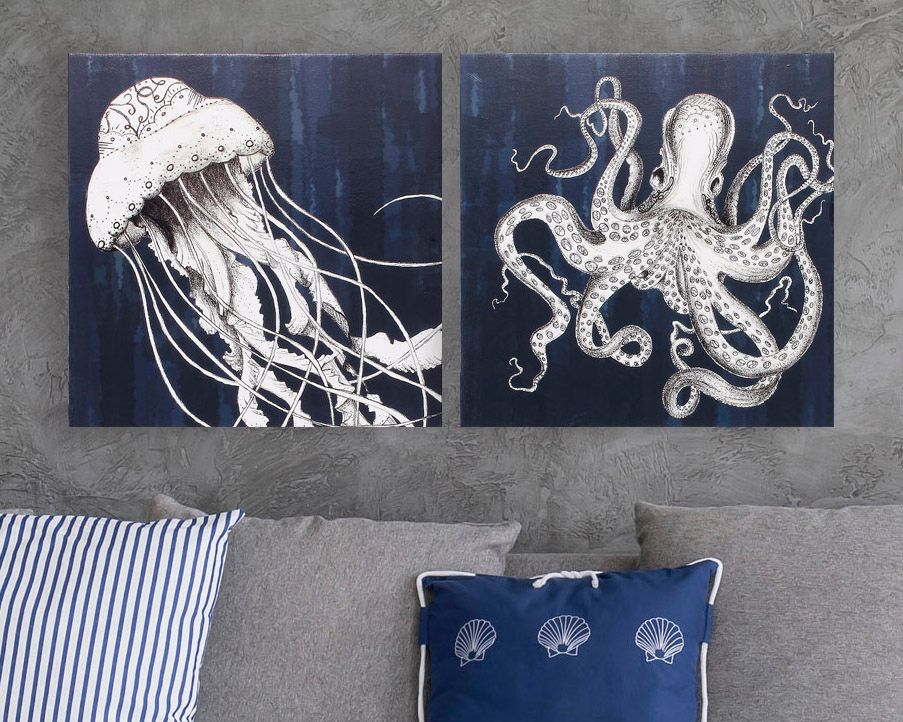 Underwater Creatures 2-Piece 18" Square Wall Art Set