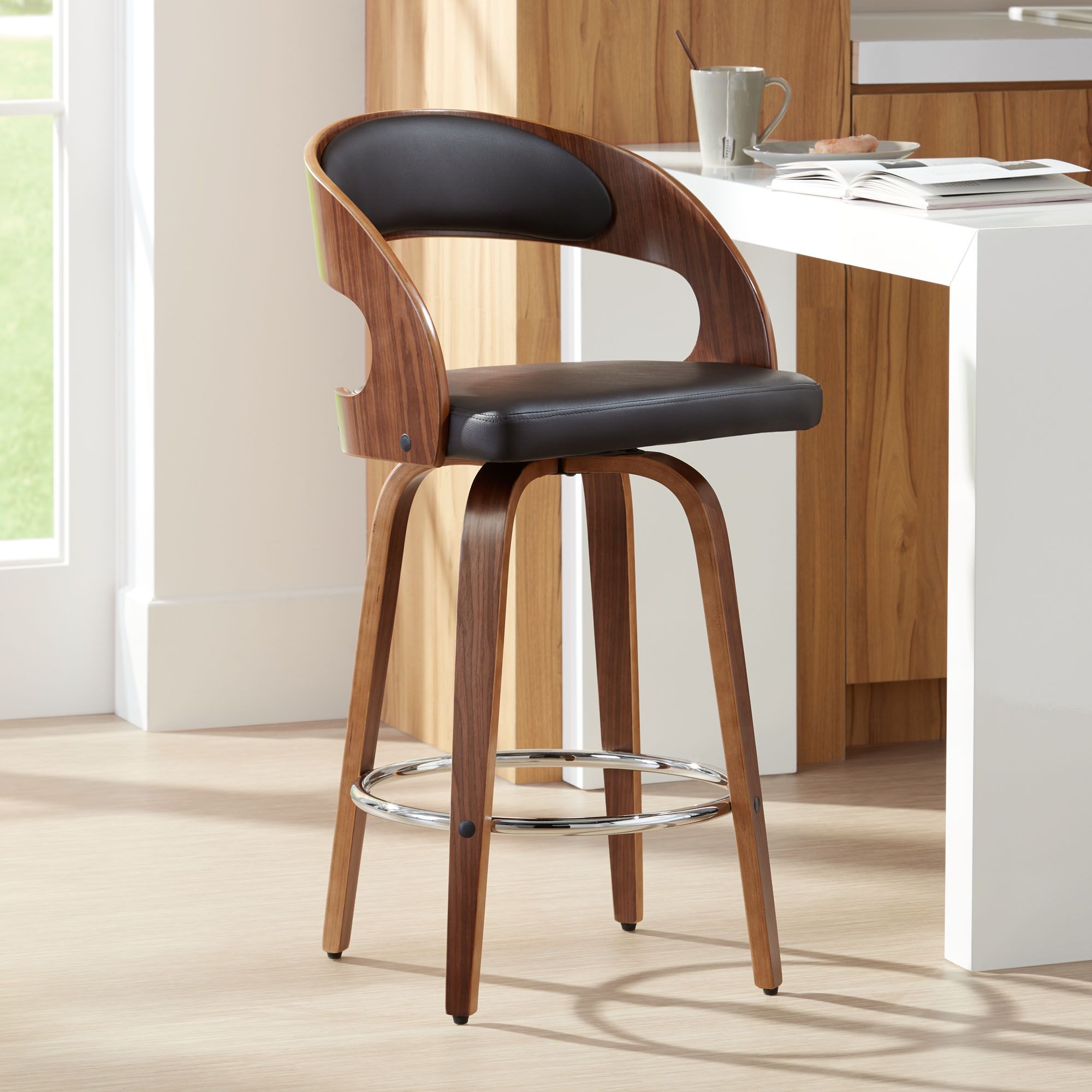 Shelly 25 3/4" Brown Faux Leather Swivel Counter Stool