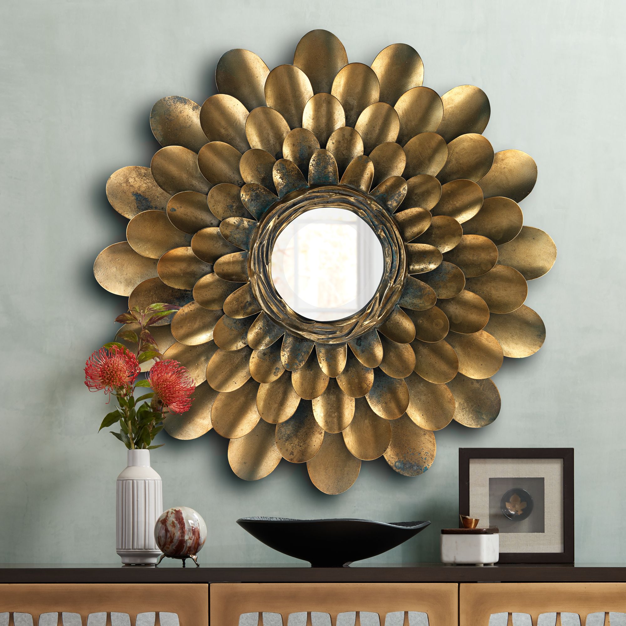 Jamie Young Bouquet Antique Brass 36" Round Wall Mirror