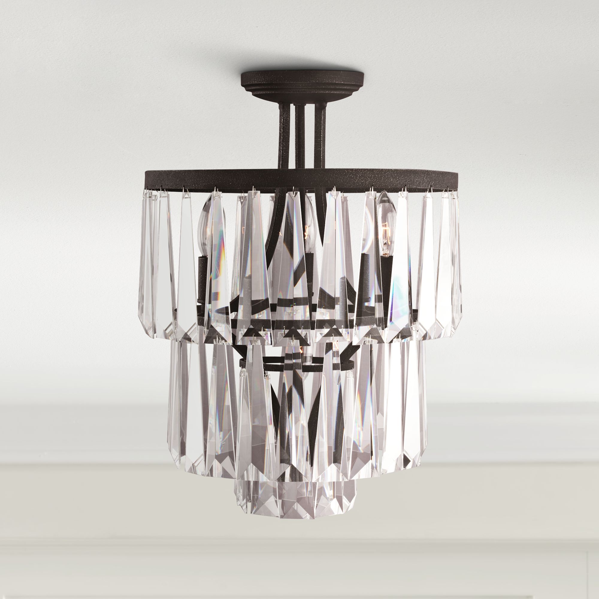 Raffinato Painted Bronze 14 1/2" Wide Crystal Ceiling Light
