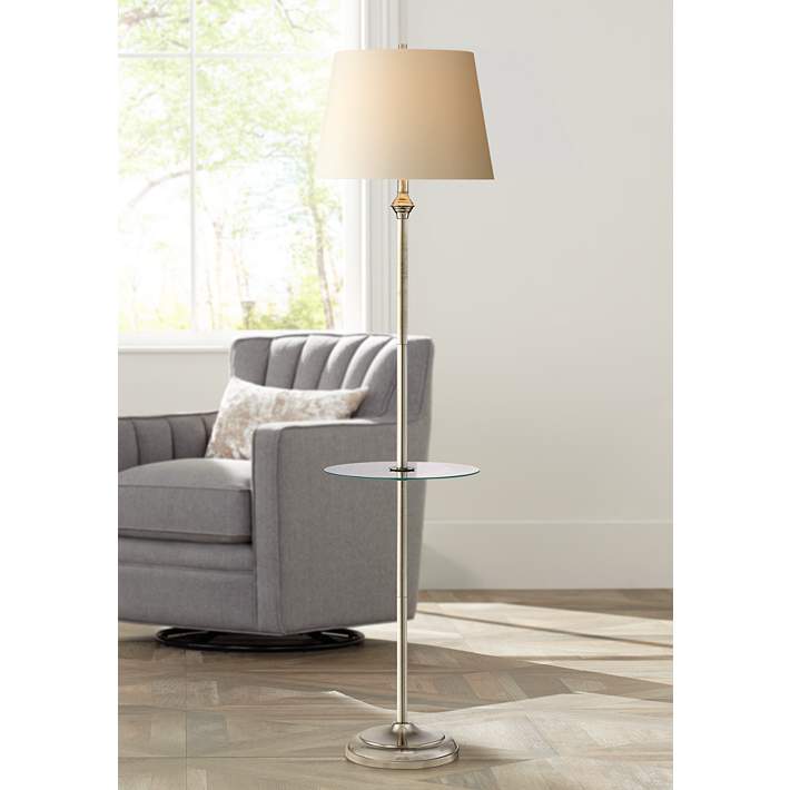 Dayton Satin Nickel Floor Lamp With, Floor Lamps With Glass Table