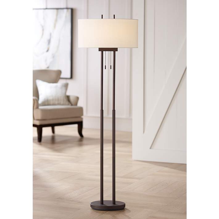 Roscoe Bronze Twin Pole Modern Pull, Floor Lamps With 2 Pull Chains