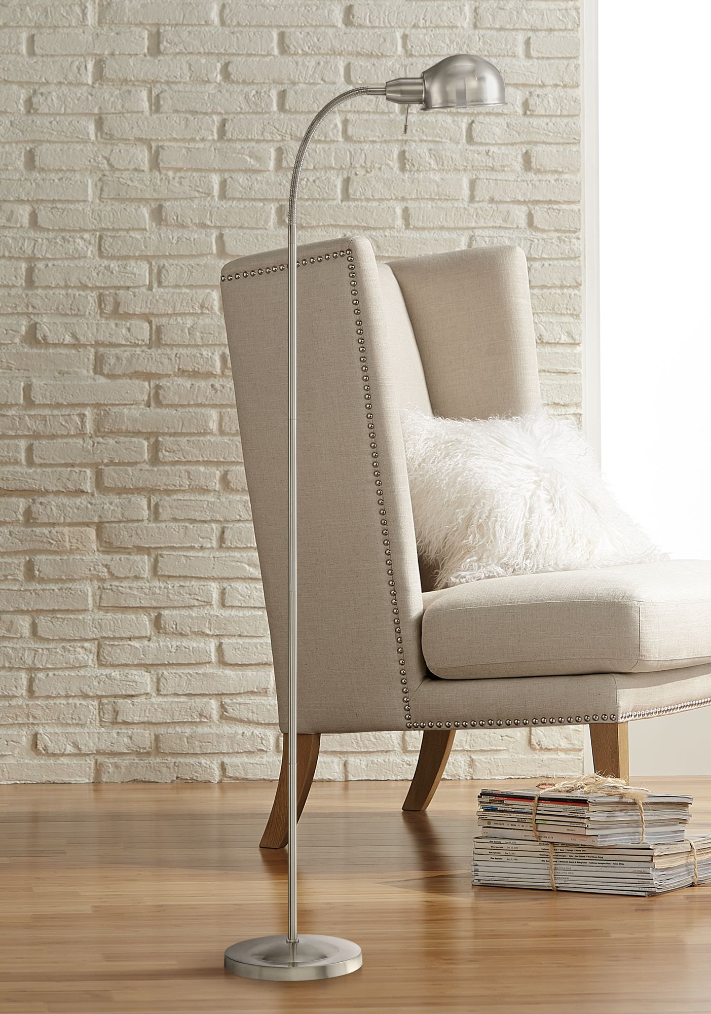 Ridley Satin Nickel Gooseneck Floor Lamp