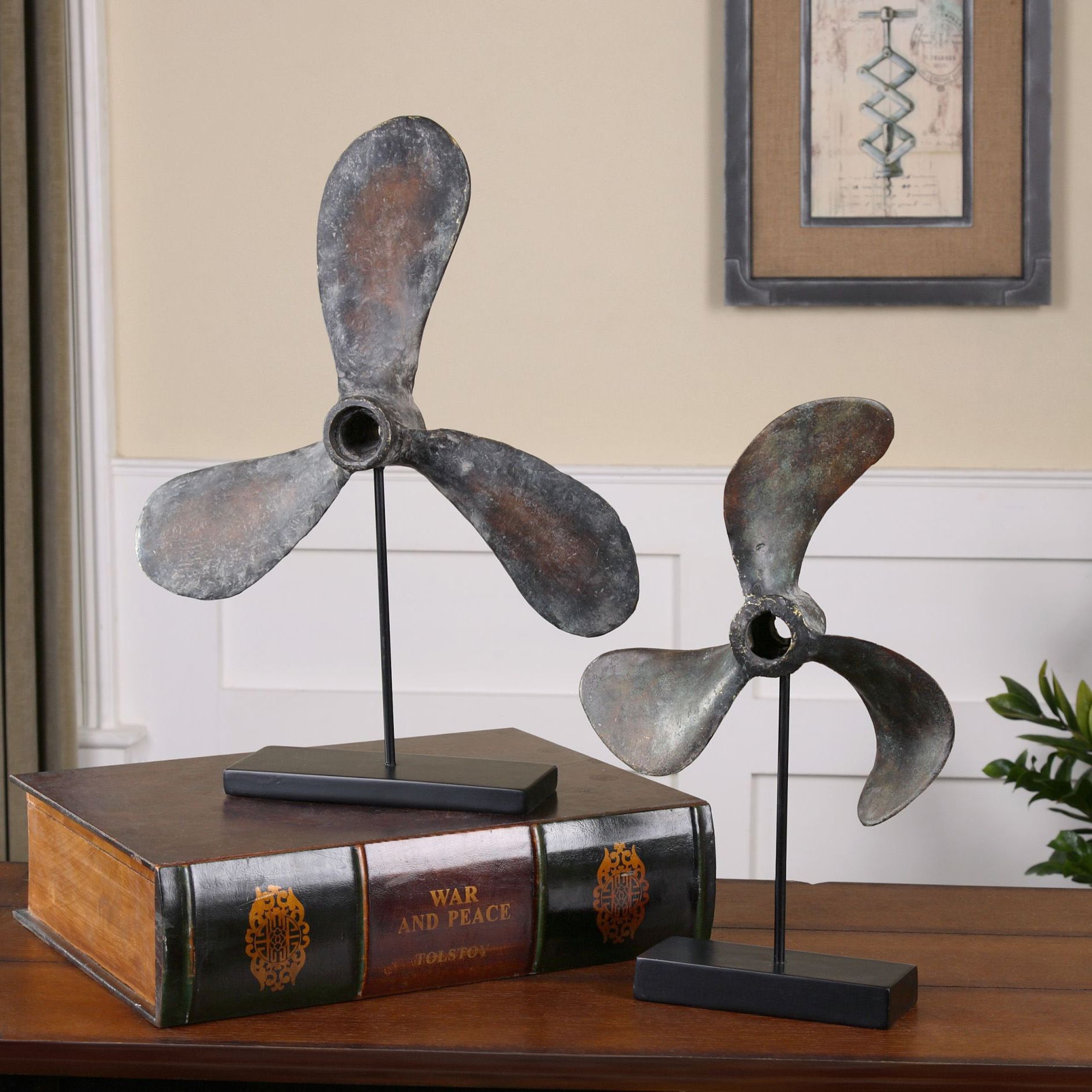 Uttermost Propeller 2-Piece Nautical Boat Sculpture Set