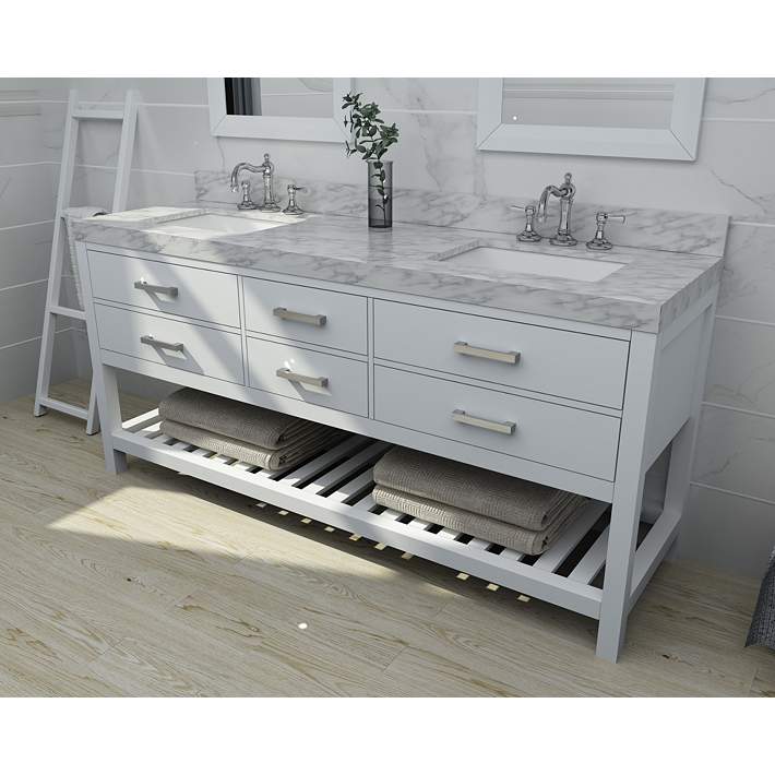 Elizabeth White 72 Wide Italian Marble, White Double Sink Vanity 72 Inches
