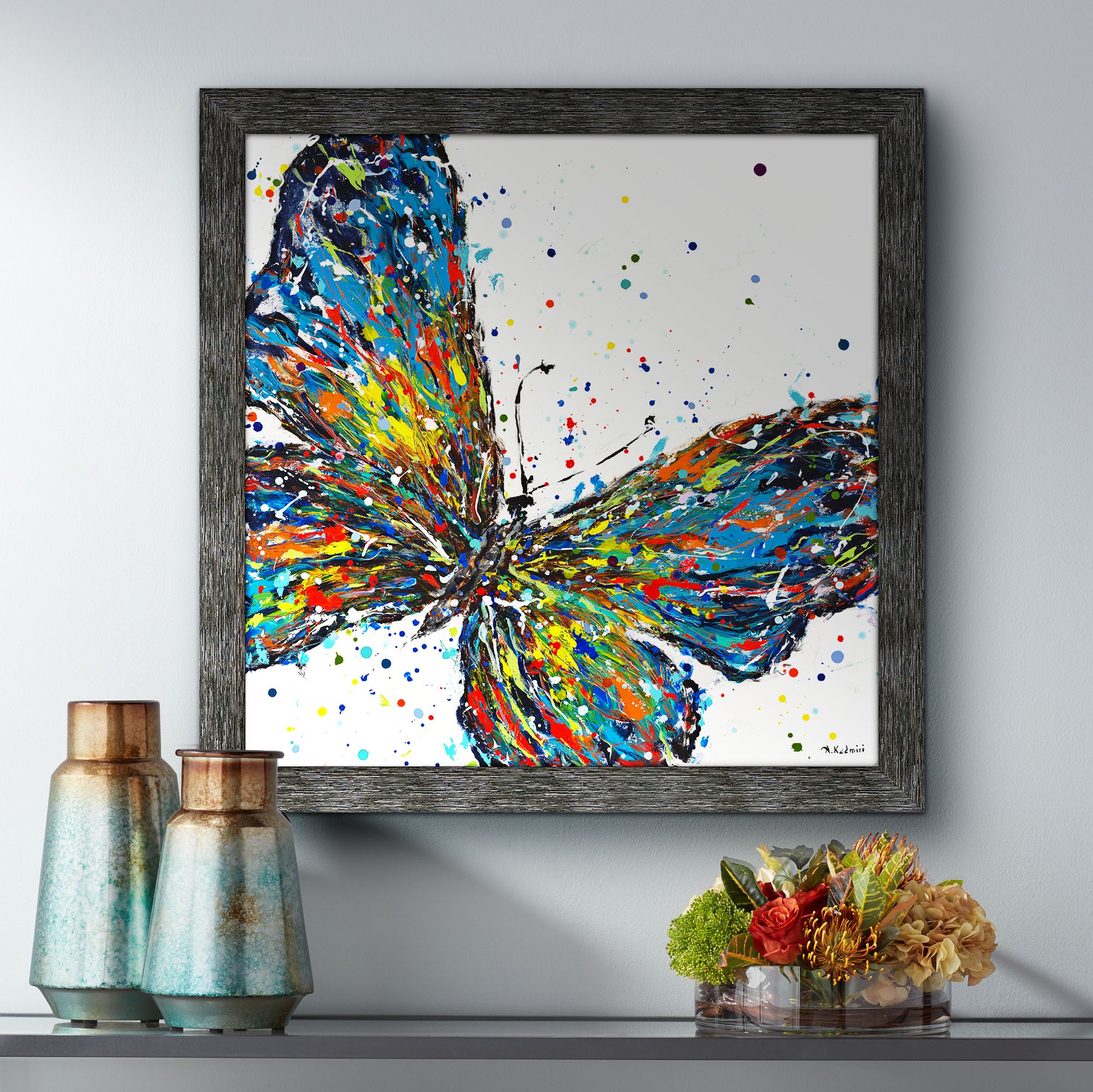 Confetti Butterfly 42" Square Framed Wall Art Print