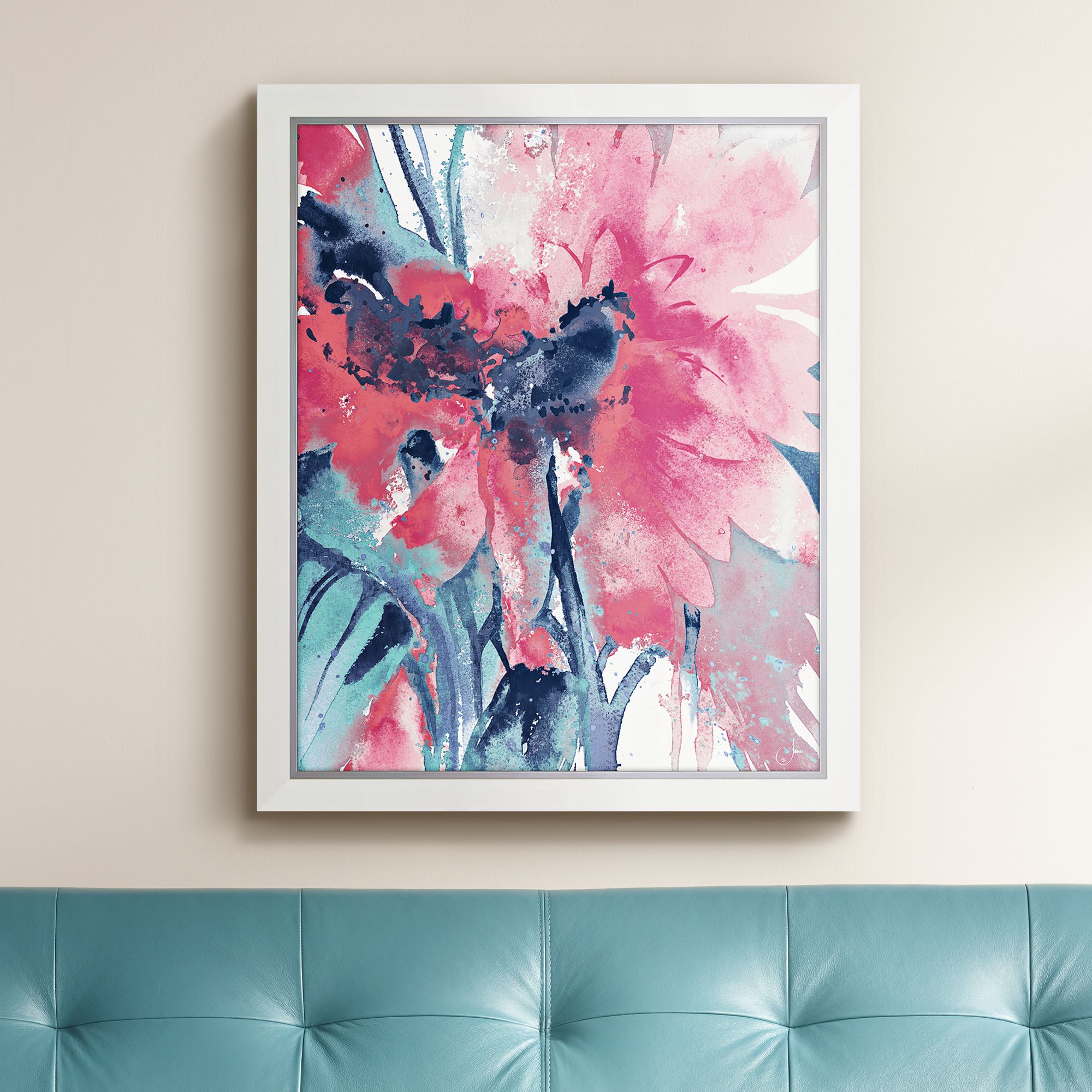 Pop Of Pink 46" High Flower Blossom Print Framed Wall Art