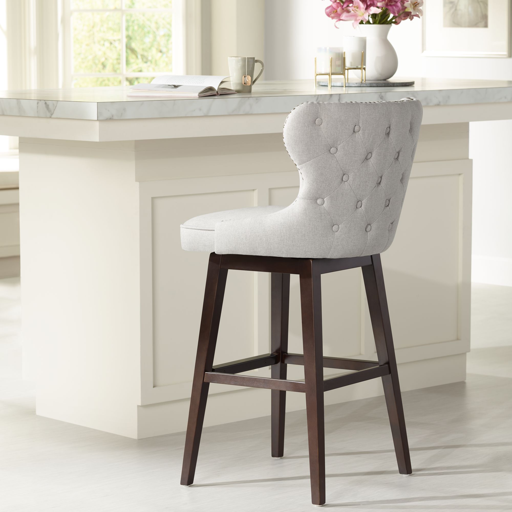 Ariana Light Gray Fabric 29 1/2" Swivel Barstool