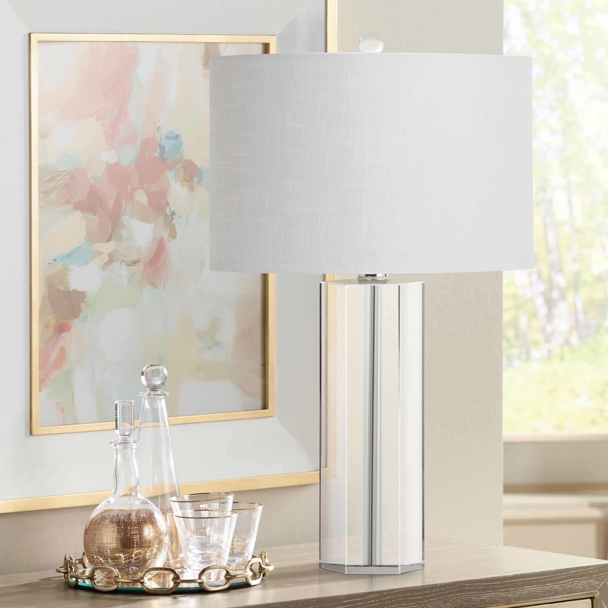 Dunwich Clear Hexagonal Crystal Table Lamp