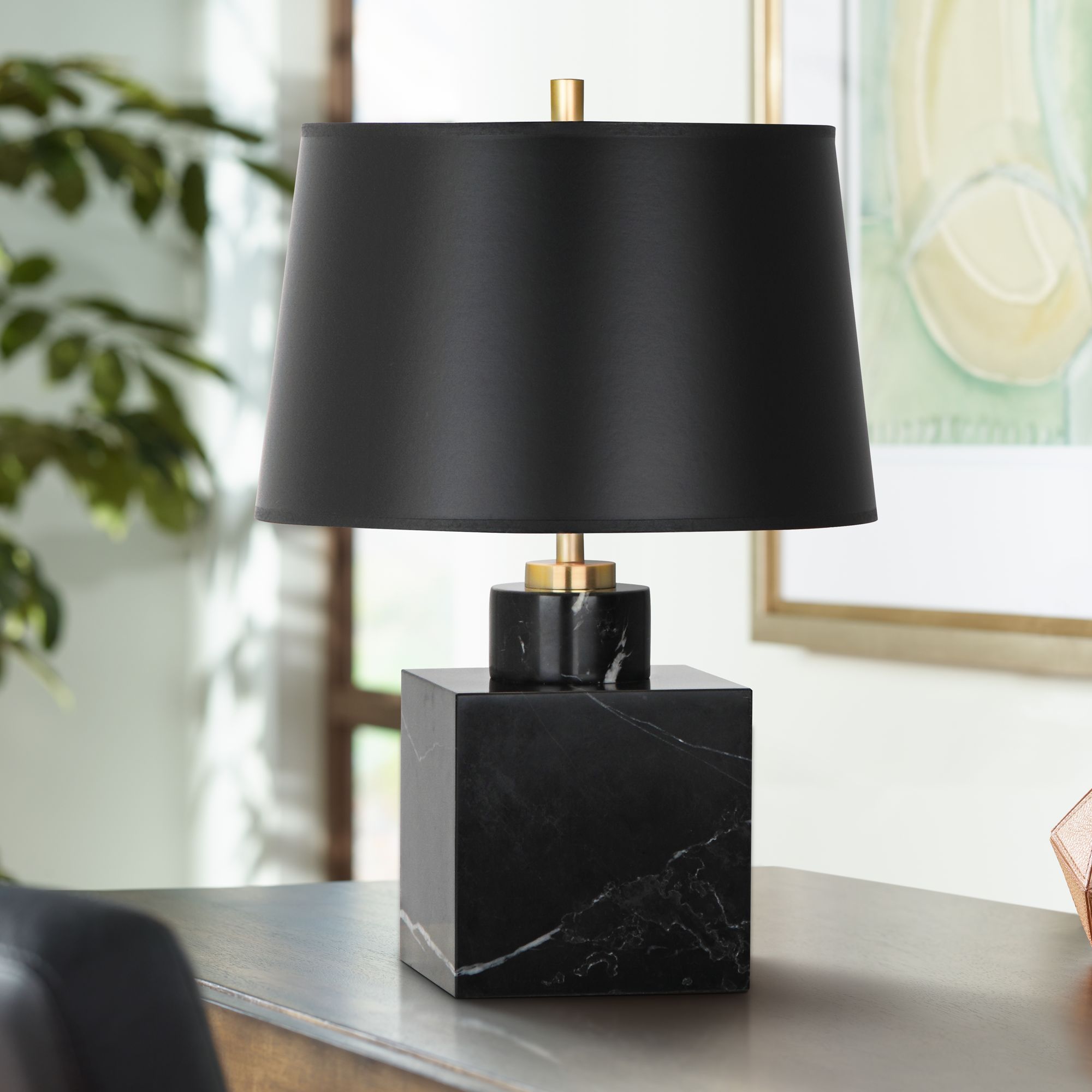 Jonathan Adler Canaan Marble and Black Shade Table Lamp