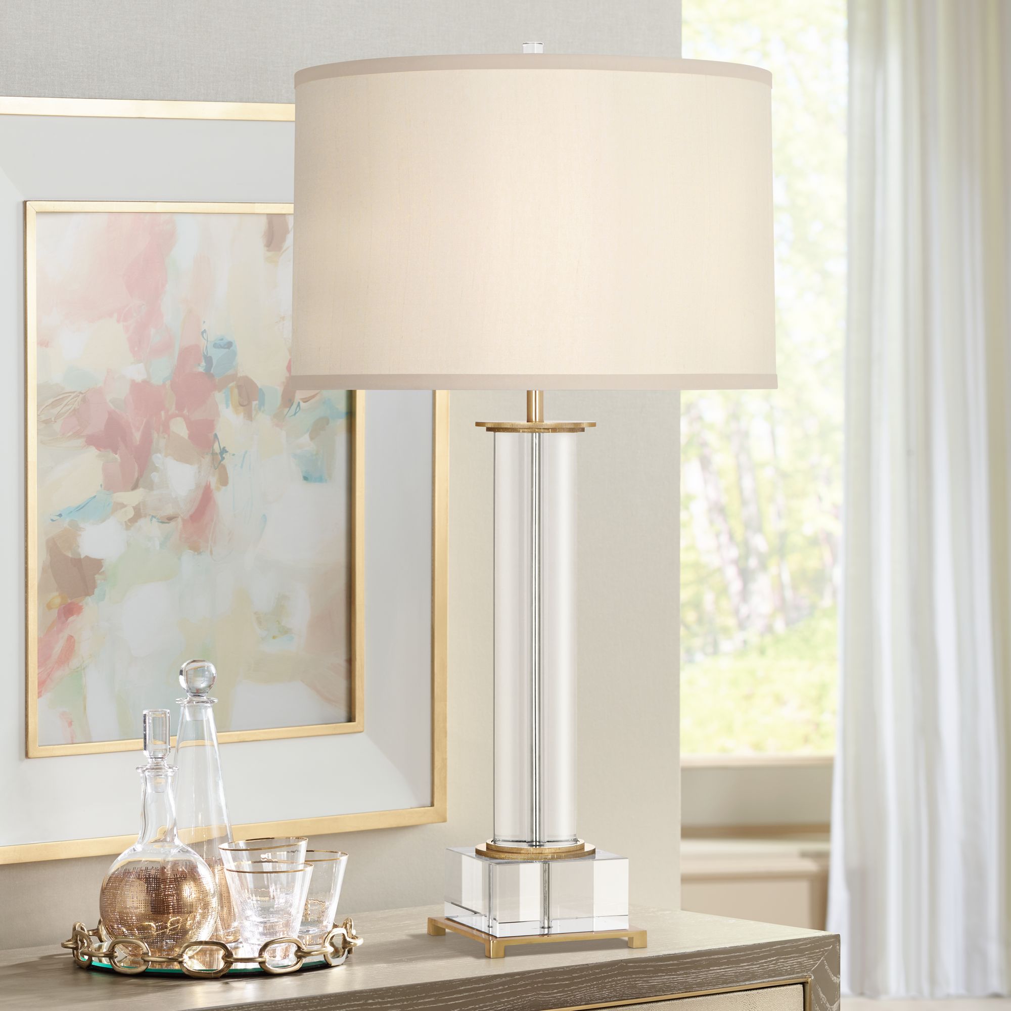 Finnie Antique Brass and Crystal Table Lamp