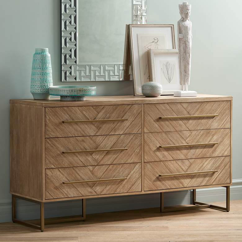 Mosaic 62&quot; Wide Stone Wash 6-Drawer Modern Double Dresser
