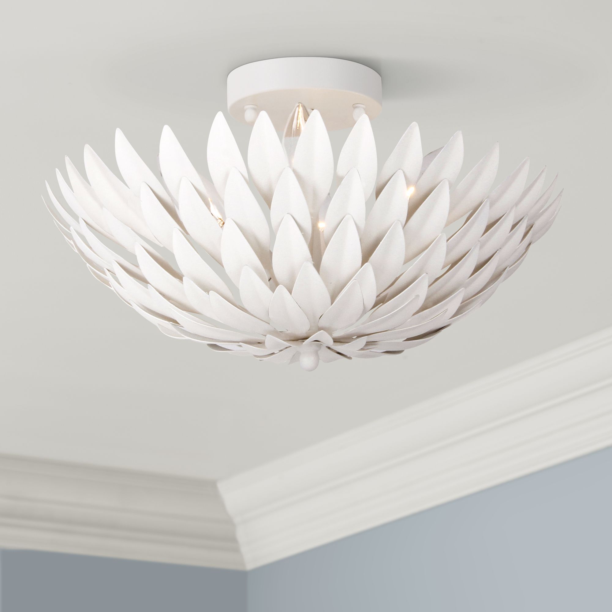 Crystorama Broche 16" Wide Leaves Matte White Ceiling Light