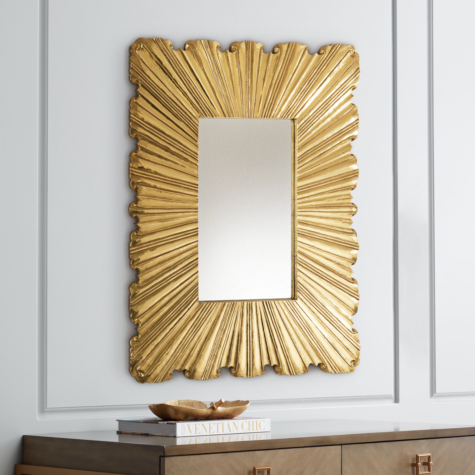 Linen Fold Brass 31 1/2" x 39 1/4" Sunburst Wall Mirror